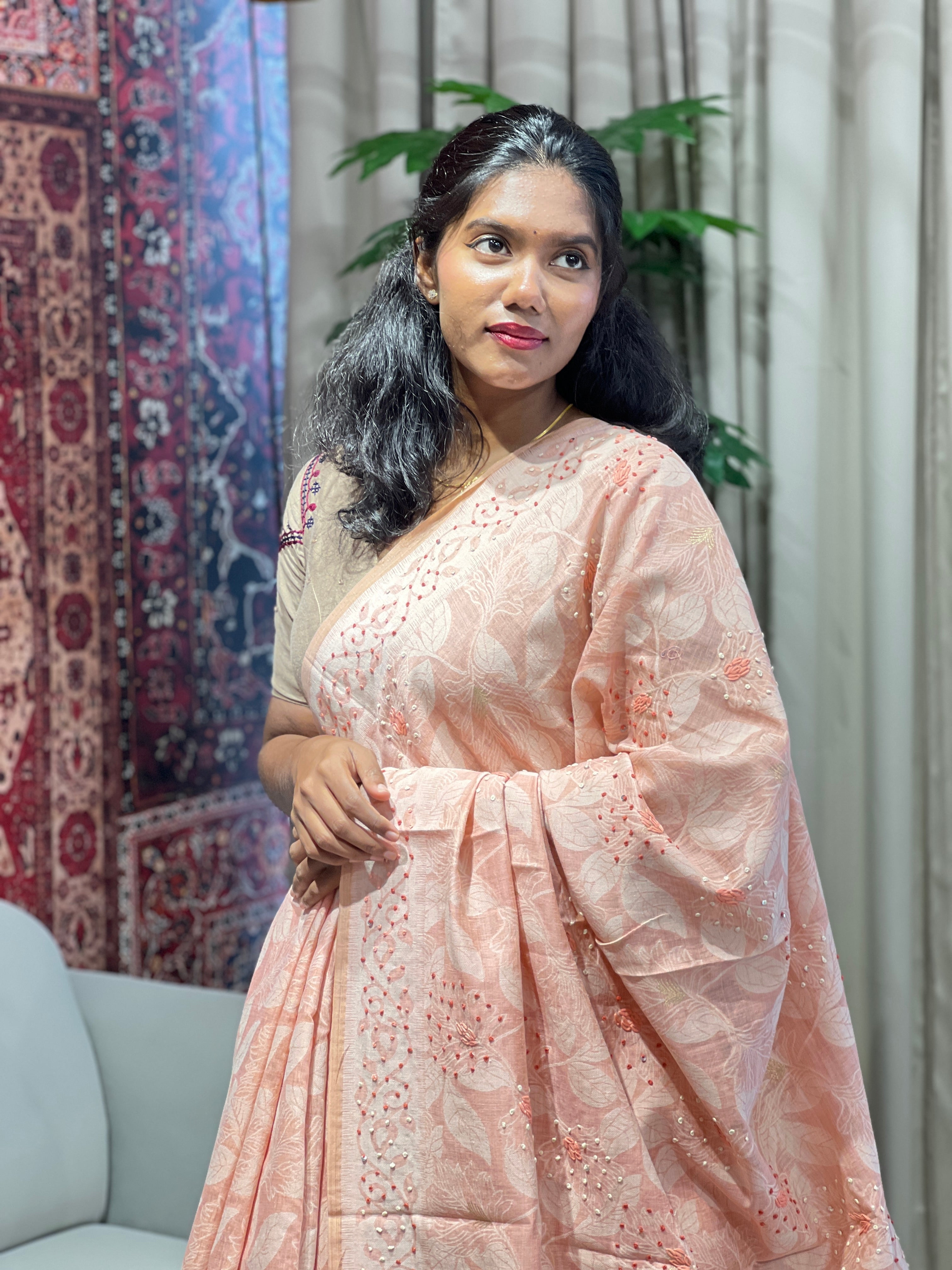 Jamdani Weaved Chanderi Finish Saree | BLD1730