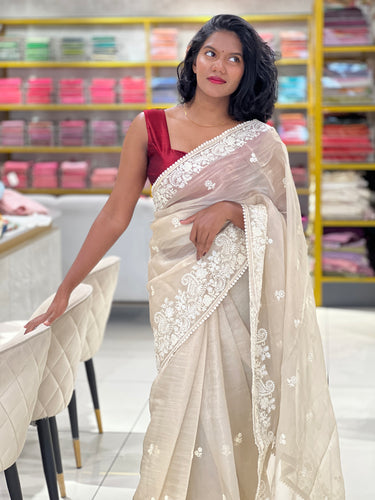 Machine Embroidery Shimmer Organza Saree | BLD1085