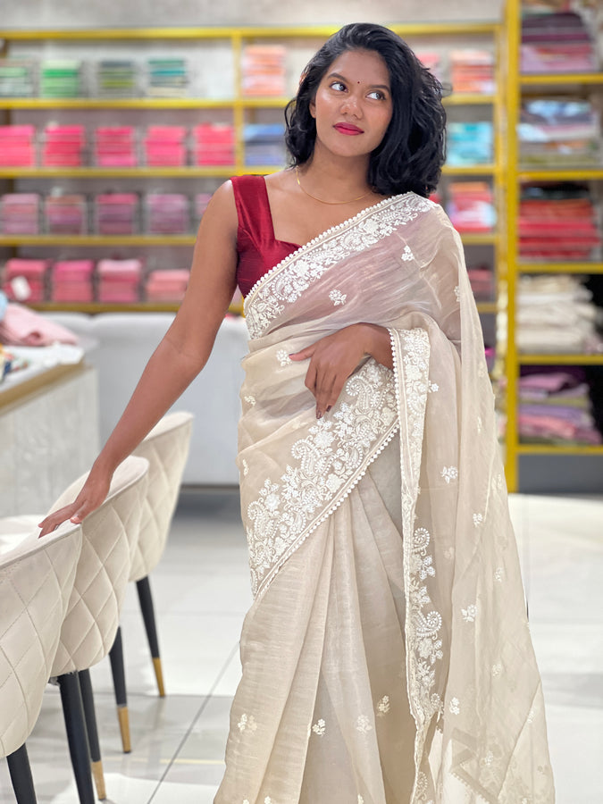 Machine Embroidery Shimmer Organza Saree | BLD1085