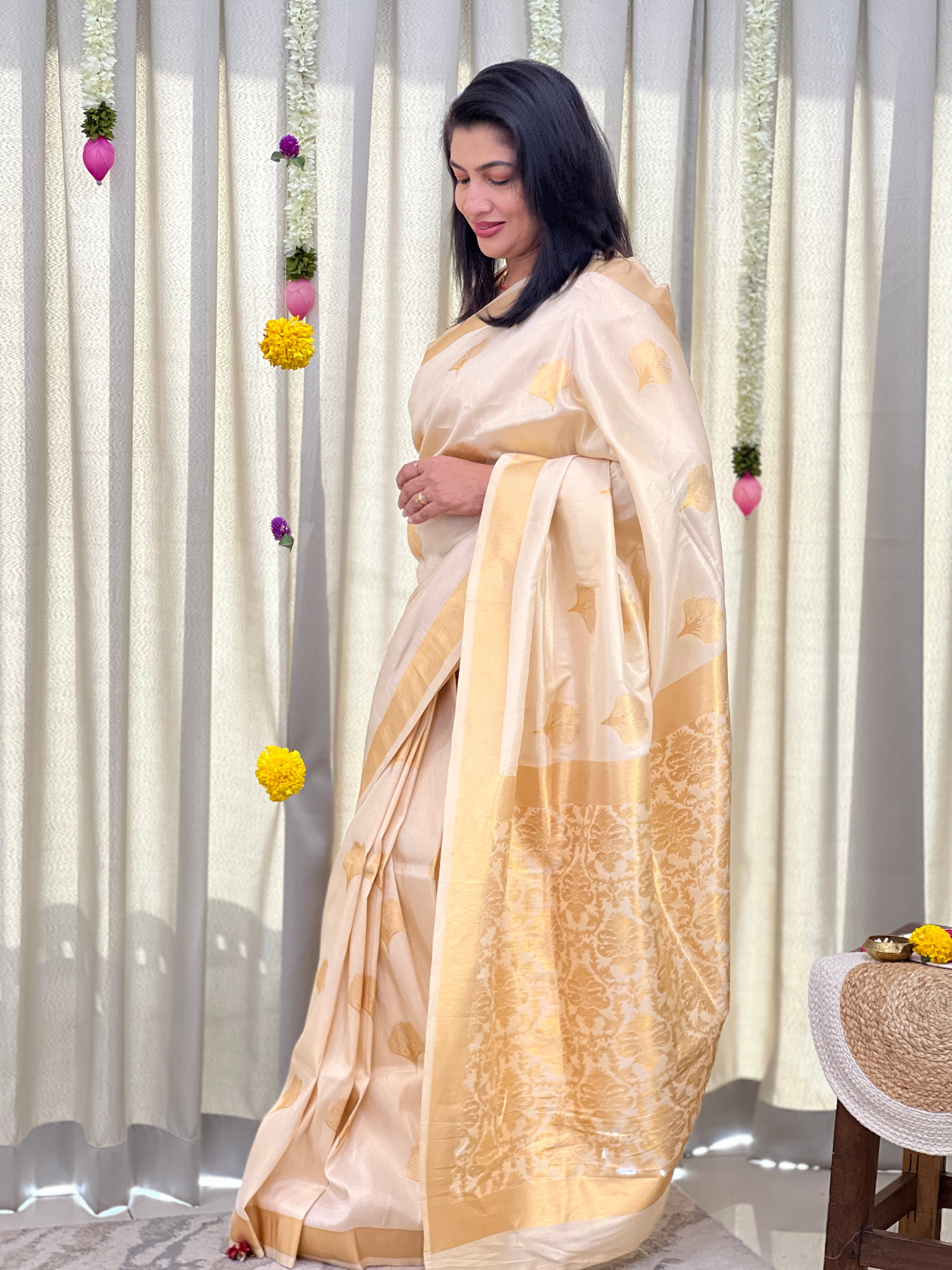 Peacock Feather Design Semi Silk Saree | HT486