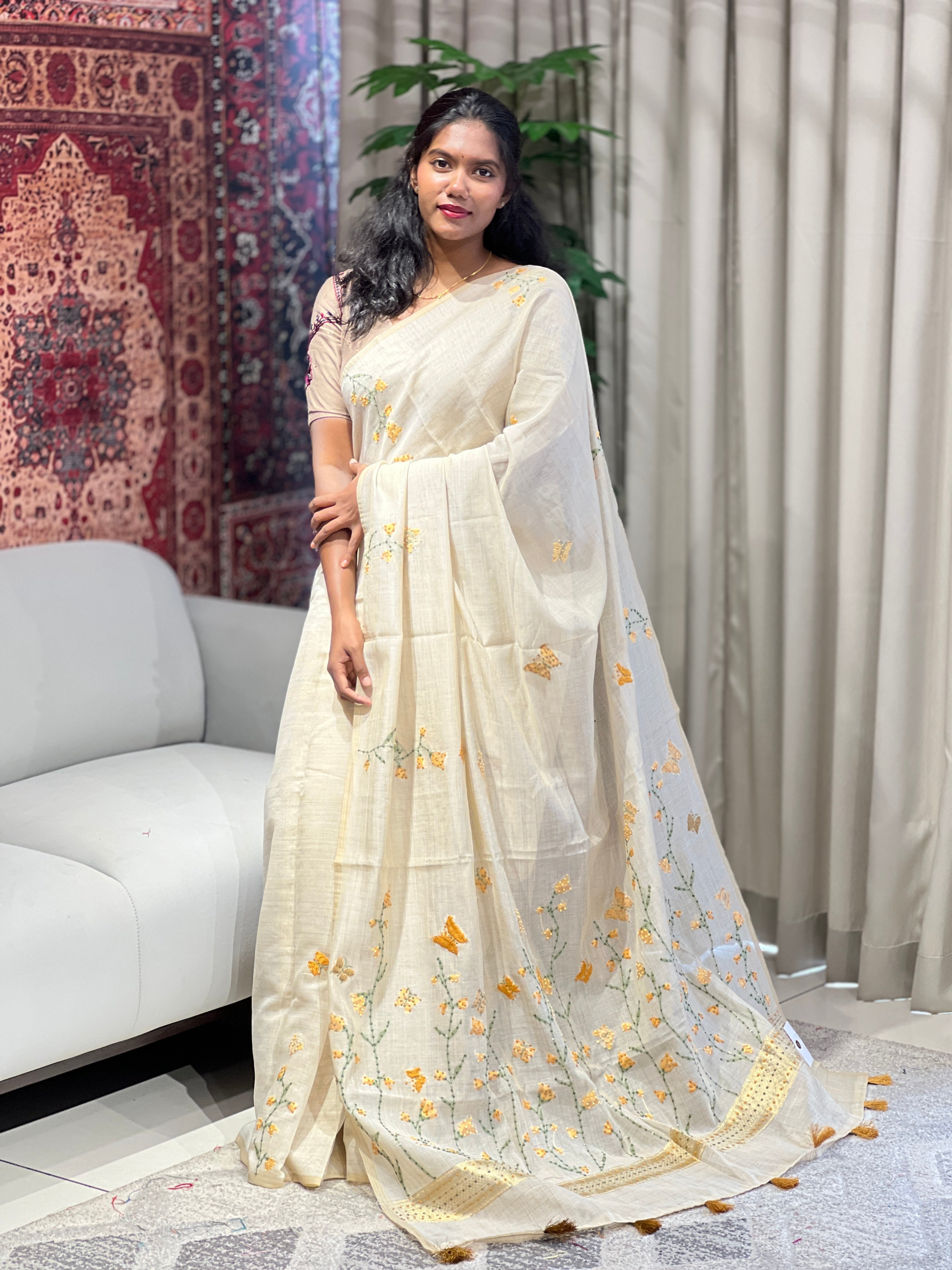 Floral Jamdani Weaved Chanderi Saree | BLD1720