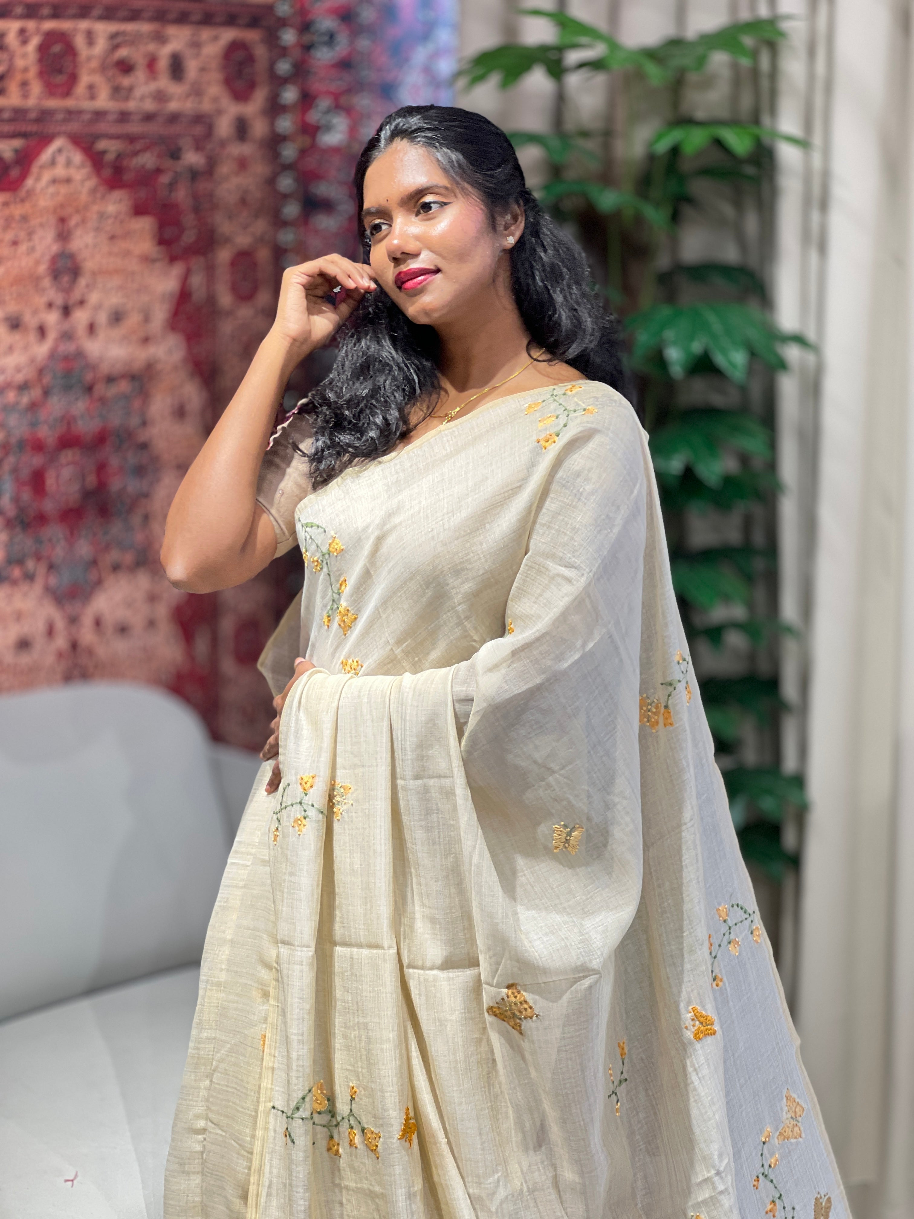 Floral Jamdani Weaved Chanderi Saree | BLD1720