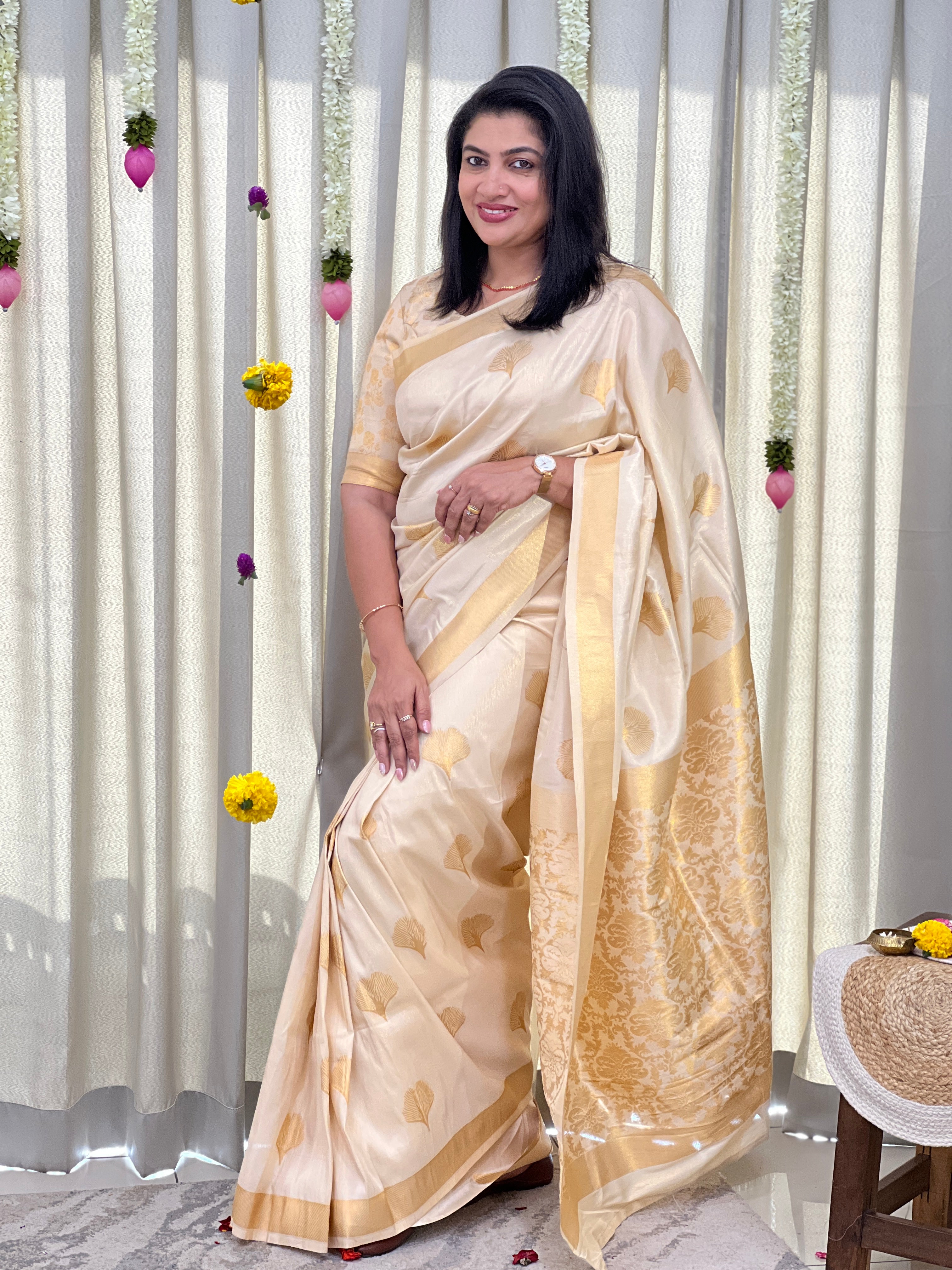 Peacock Feather Design Semi Silk Saree | HT486