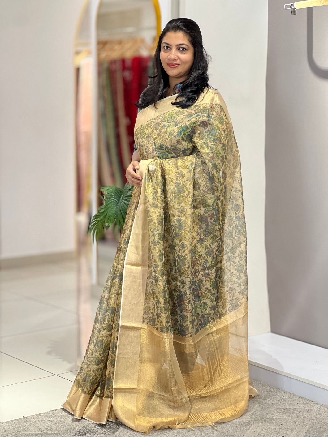 Floral Printed Tissue Saree With Zari Borders | ACT1342