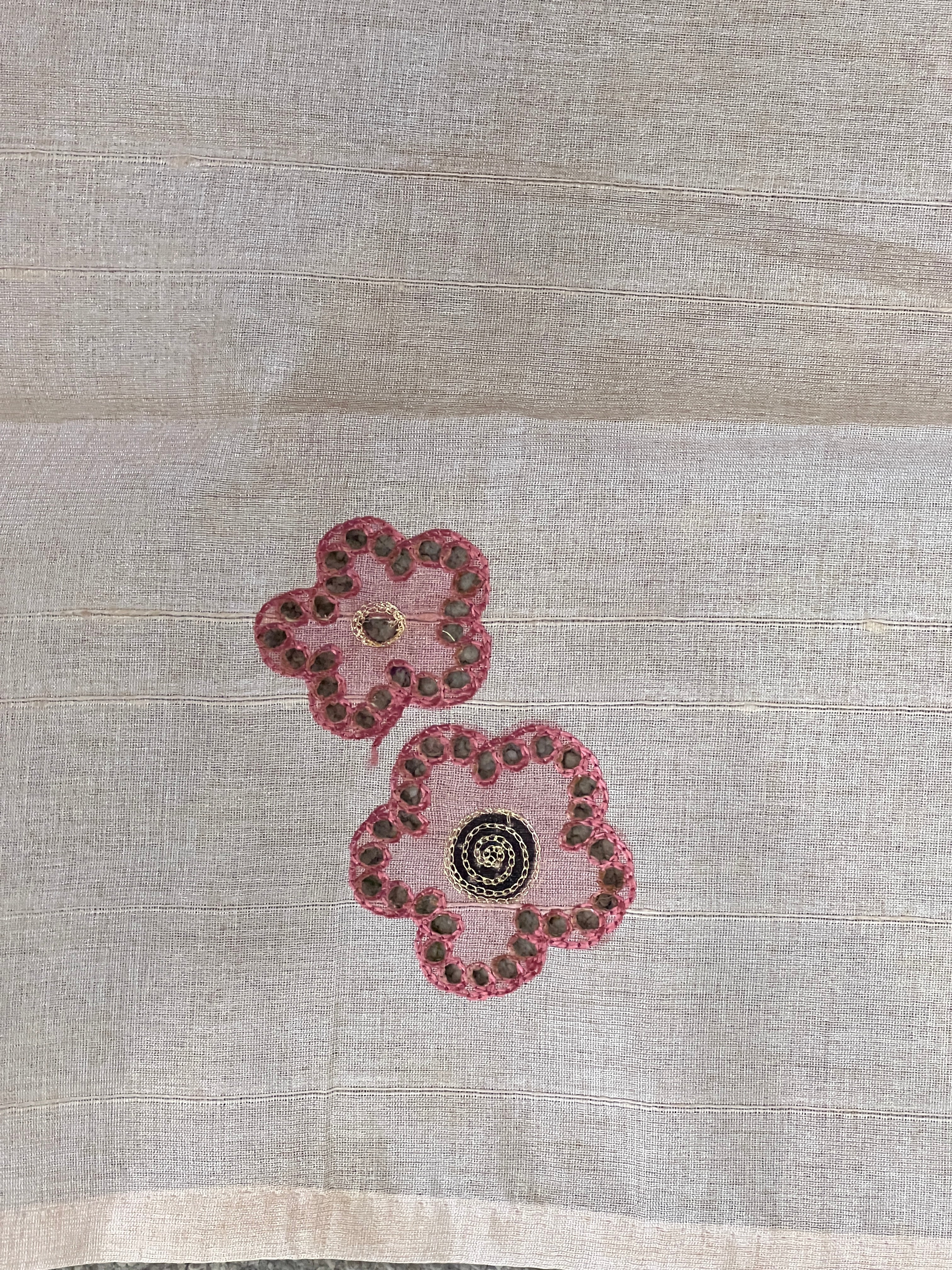 Machine Embroidery Detailed Tussar Finish Saree | SUN494