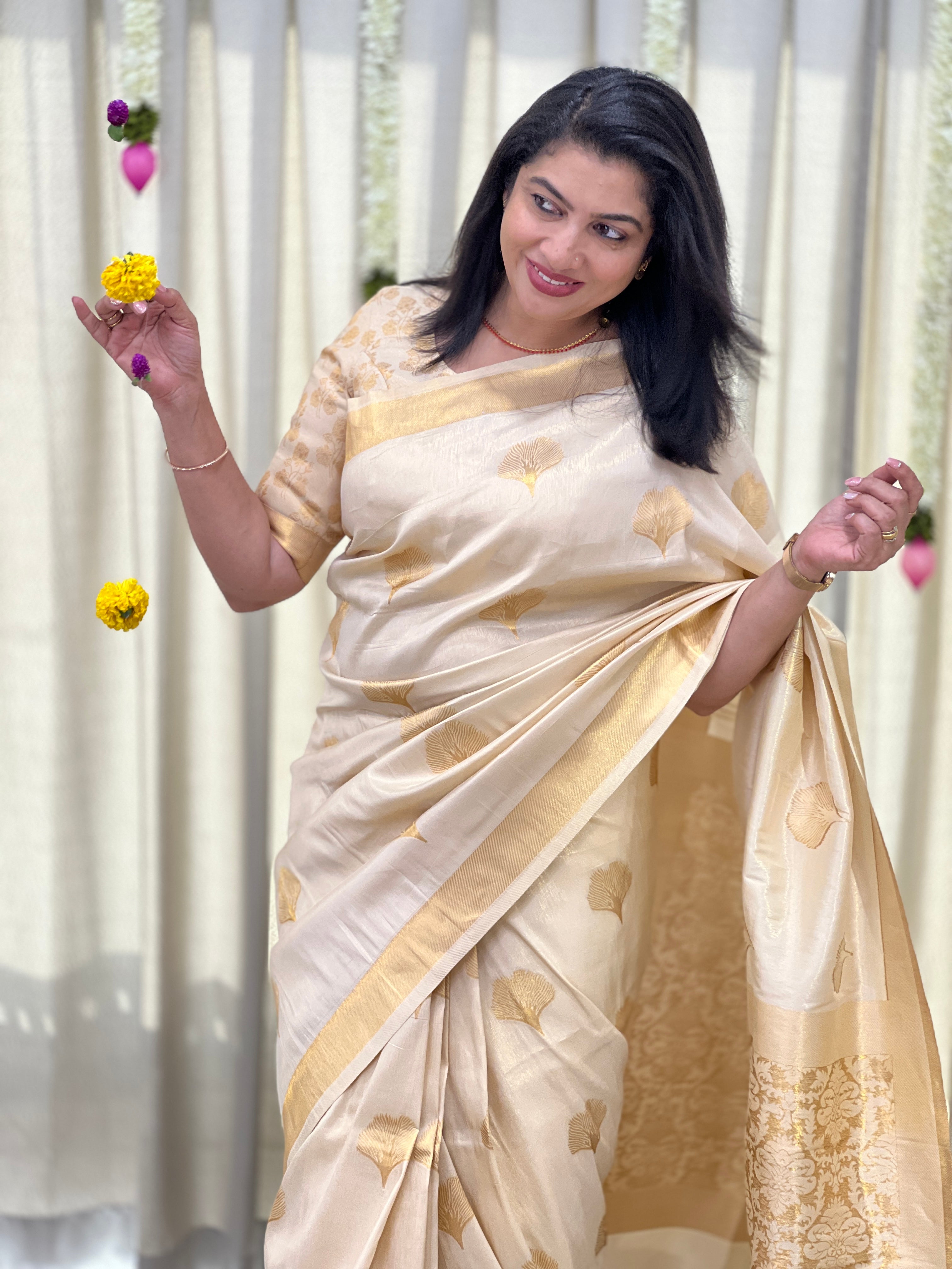 Peacock Feather Design Semi Silk Saree | HT486