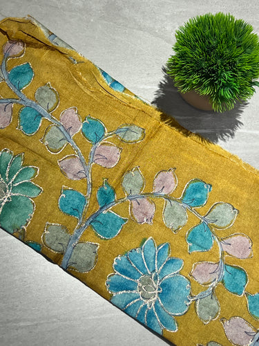 Kalamkari Print With Zari Detailed Pure Tussar Blouse Material | SBS1224