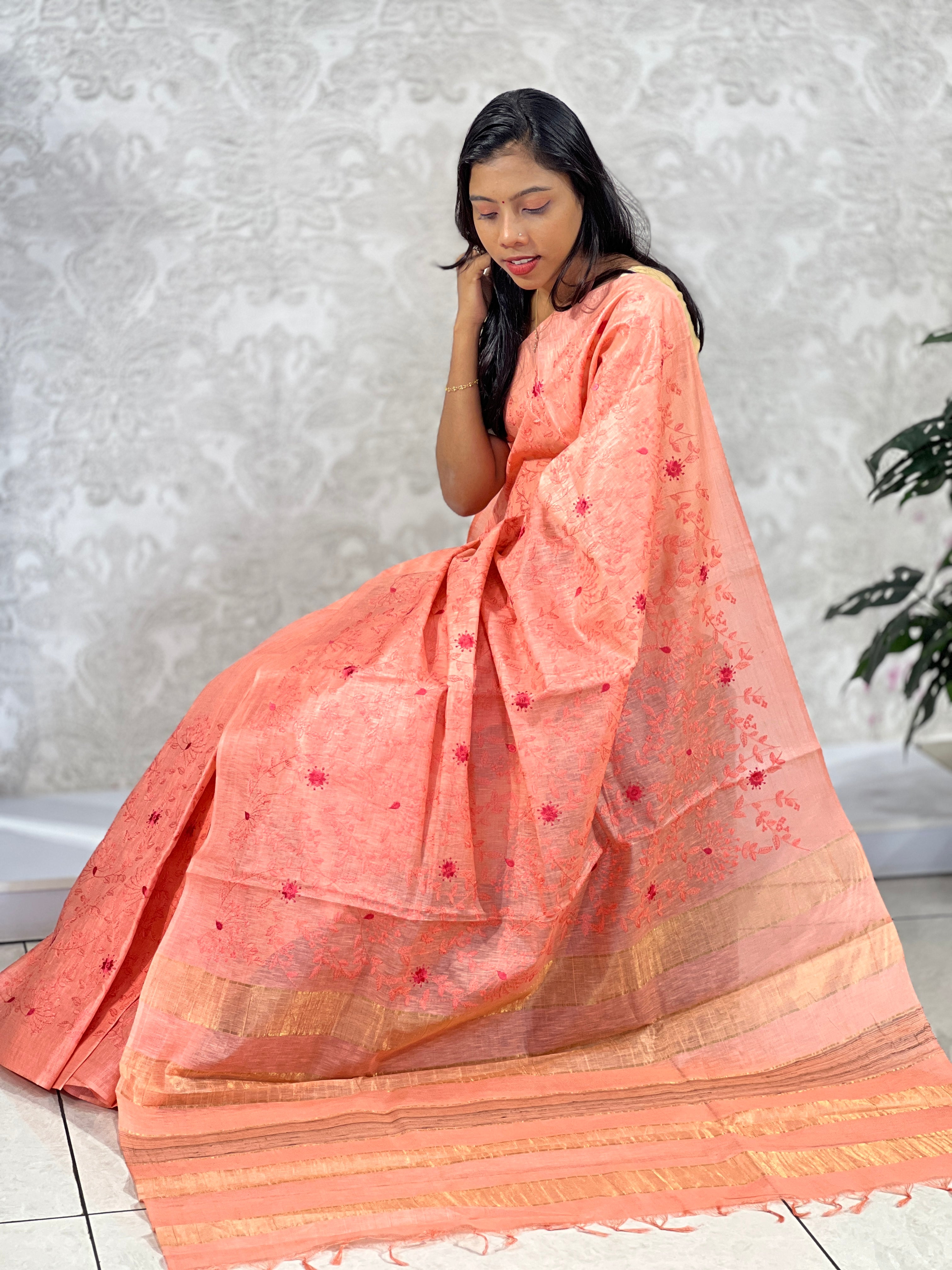 Embroidered Noil Tussar Saree  | MNH156