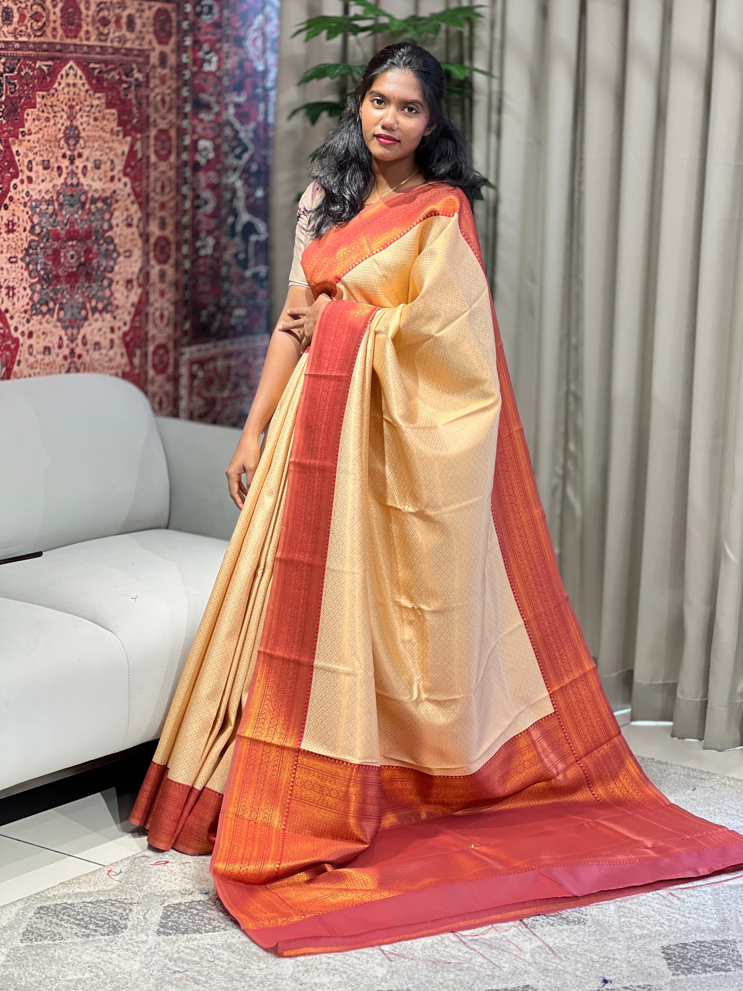 Traditional Zari Woven Brocade Patterned Semi Silk Saree | KAC193