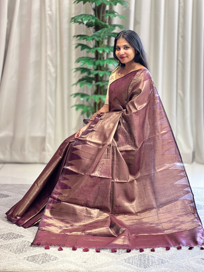 Zari Woven Brocade Patterned Semi Silk Saree | YNG555