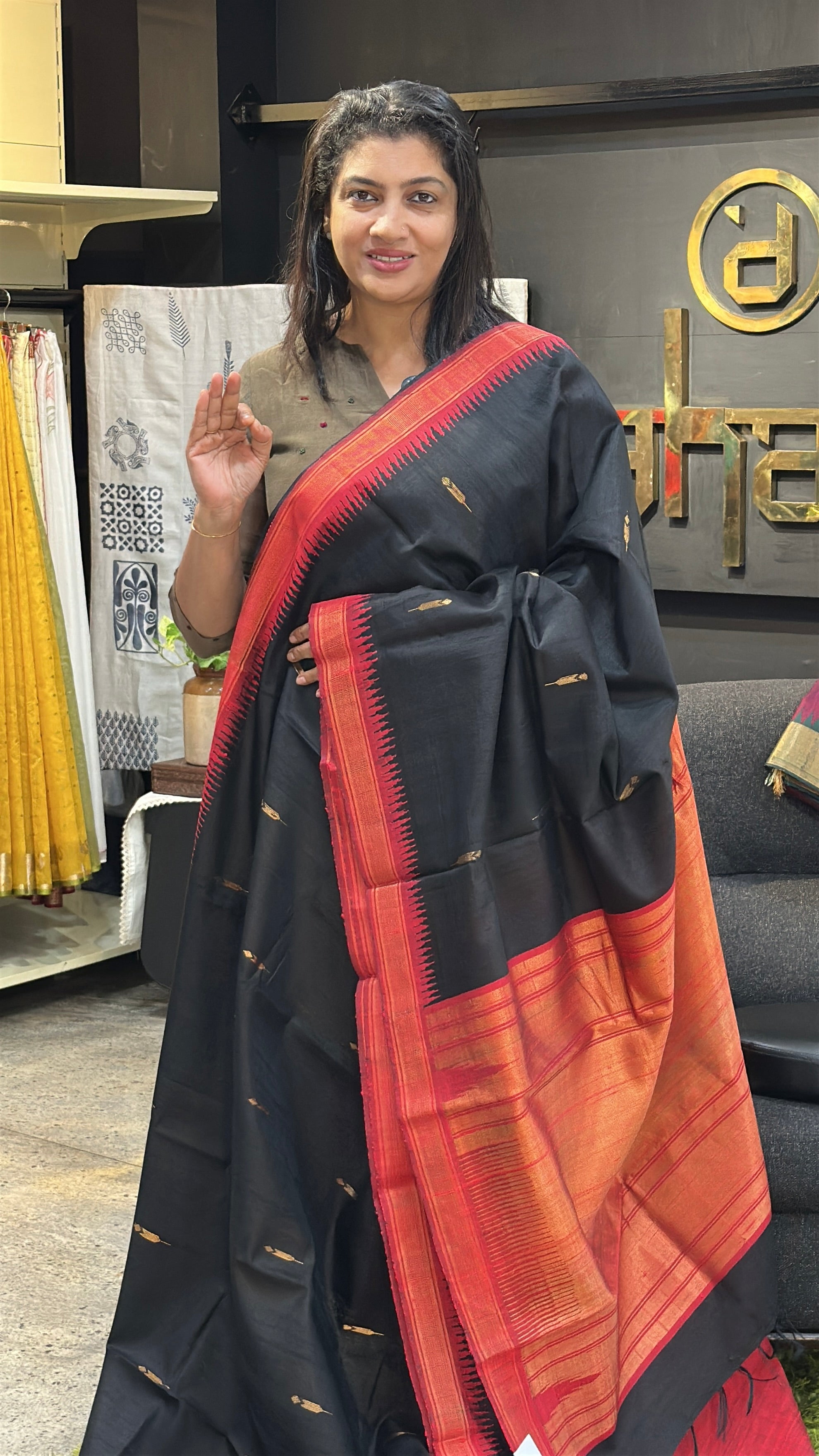 Temple Border Detailed Raw Silk Saree | HS1336