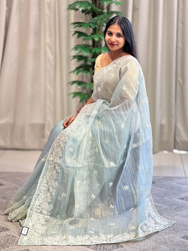 Machine Embroidery Shimmer Organza Saree | BLD1083