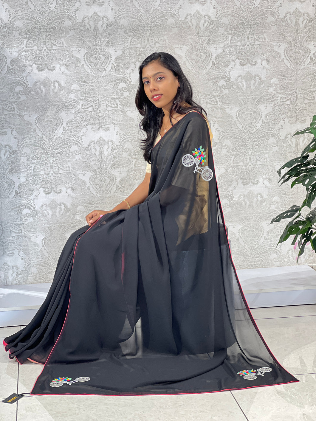 Placement Embroidered Georgette Saree | AS534