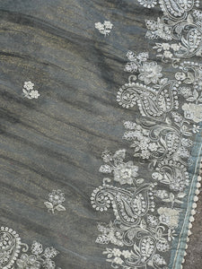 Machine Embroidery Shimmer Organza Saree | BLD1083