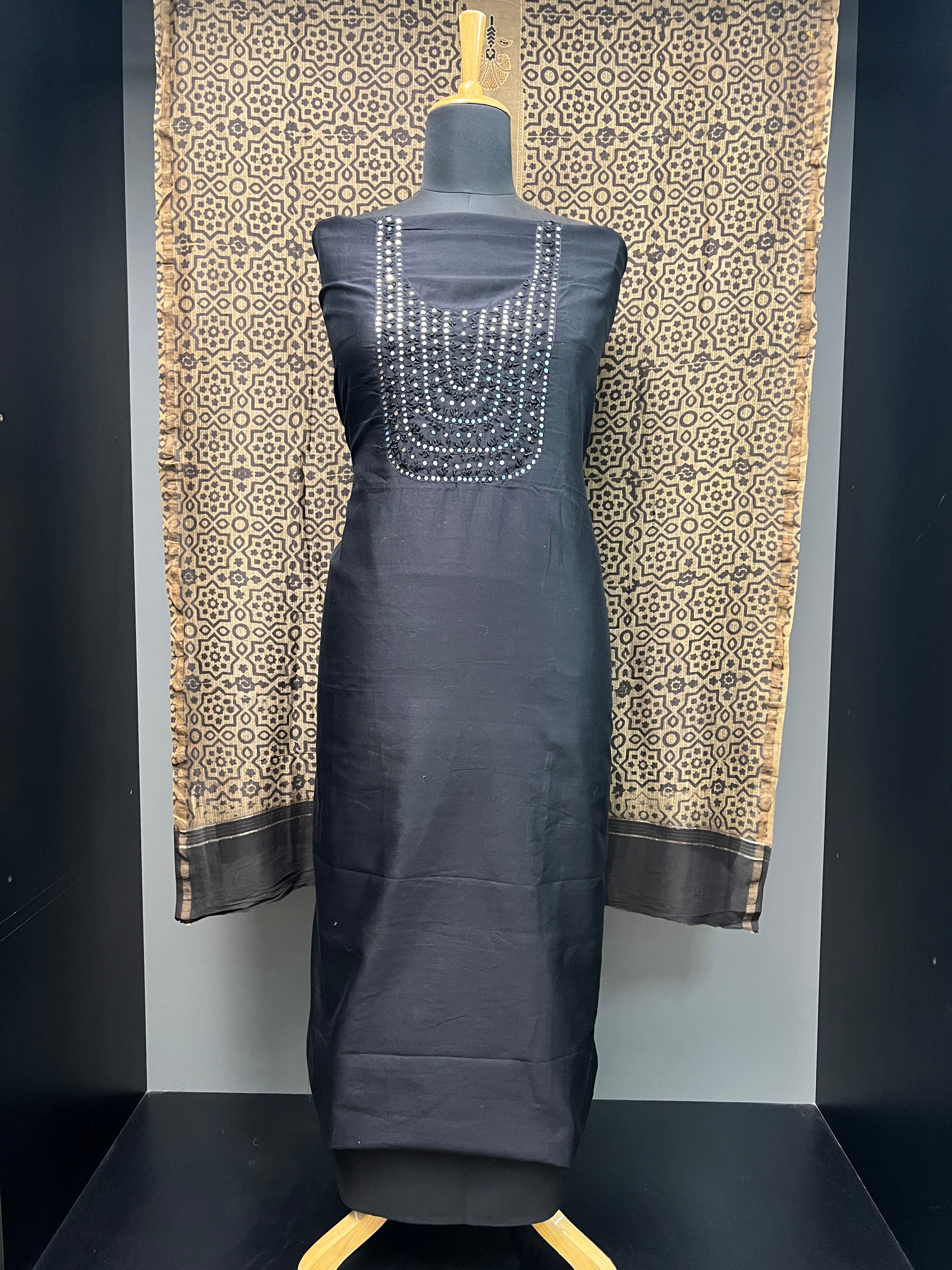 Mirror and French Knot Detailed Pure Chanderi Silk Salwar Set | JSC423