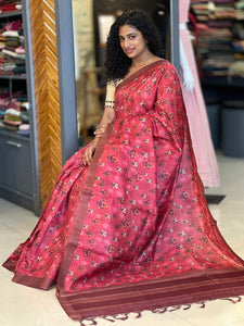 Floral Printed Tussar Finish Saree | GMS153