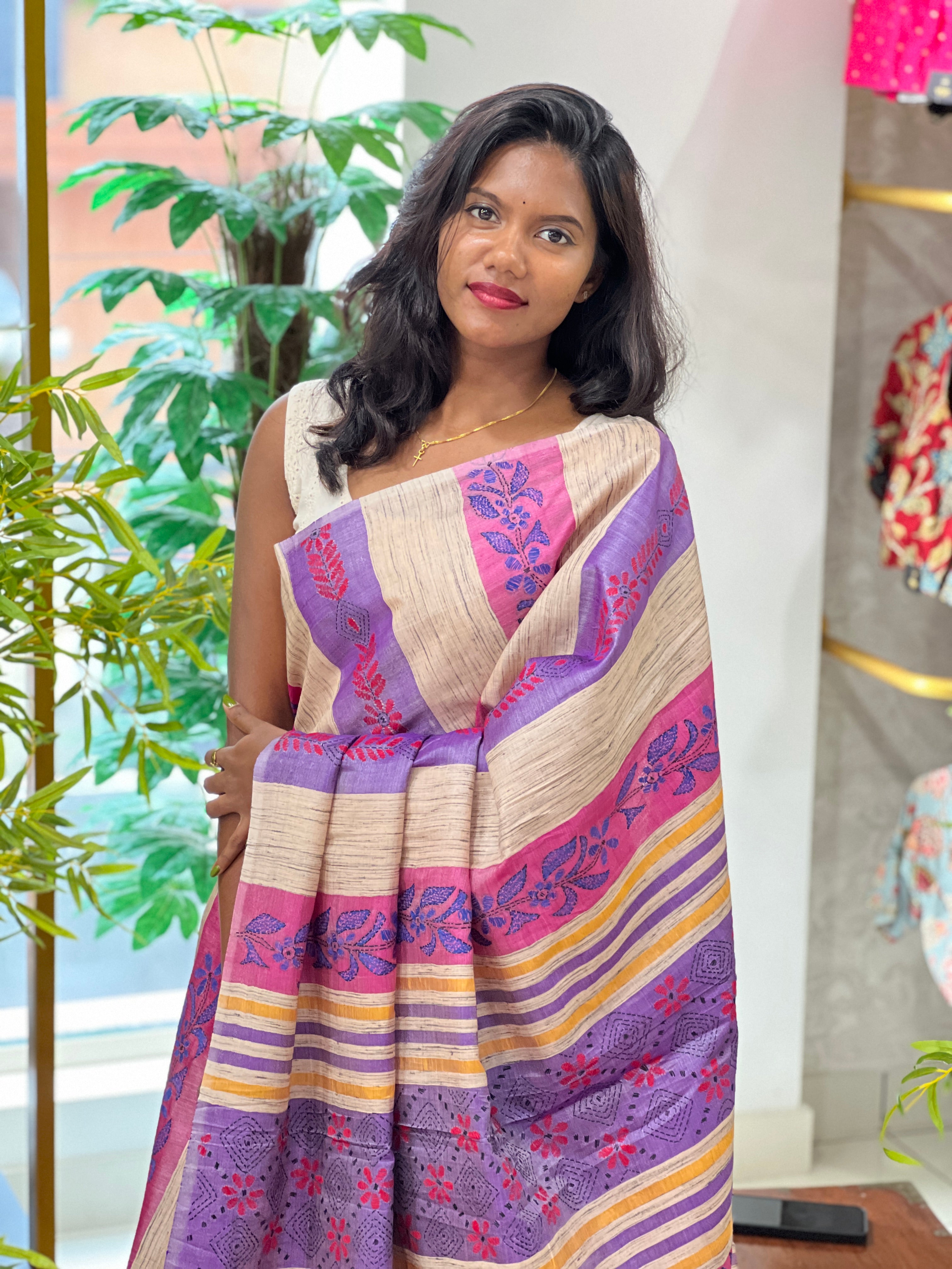 Multi-Color Hand Nakshi Kantha Embroidery Bangalore Silk Saree | AYD238