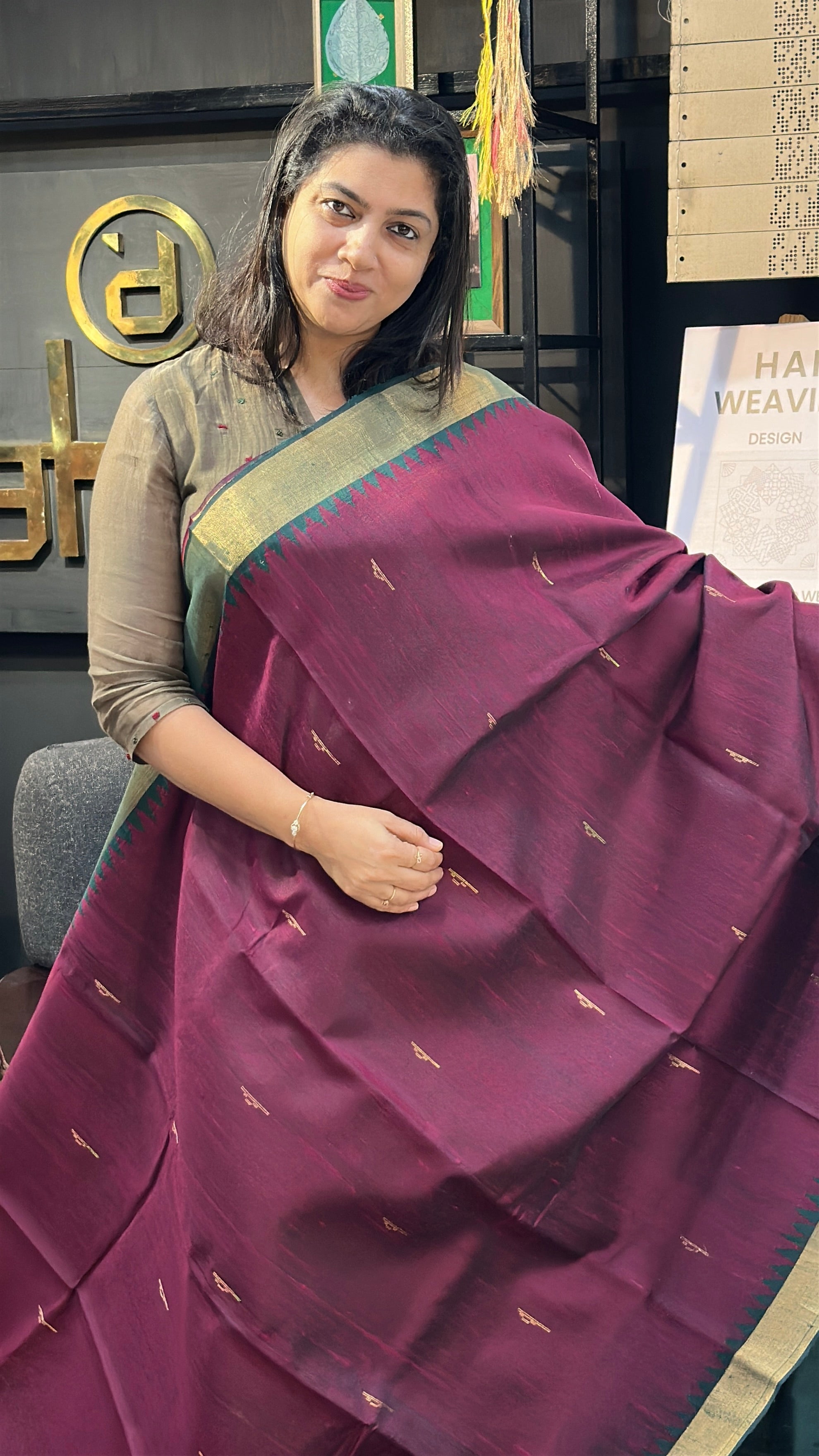 Temple Border Detailed Raw Silk Saree | HS1340