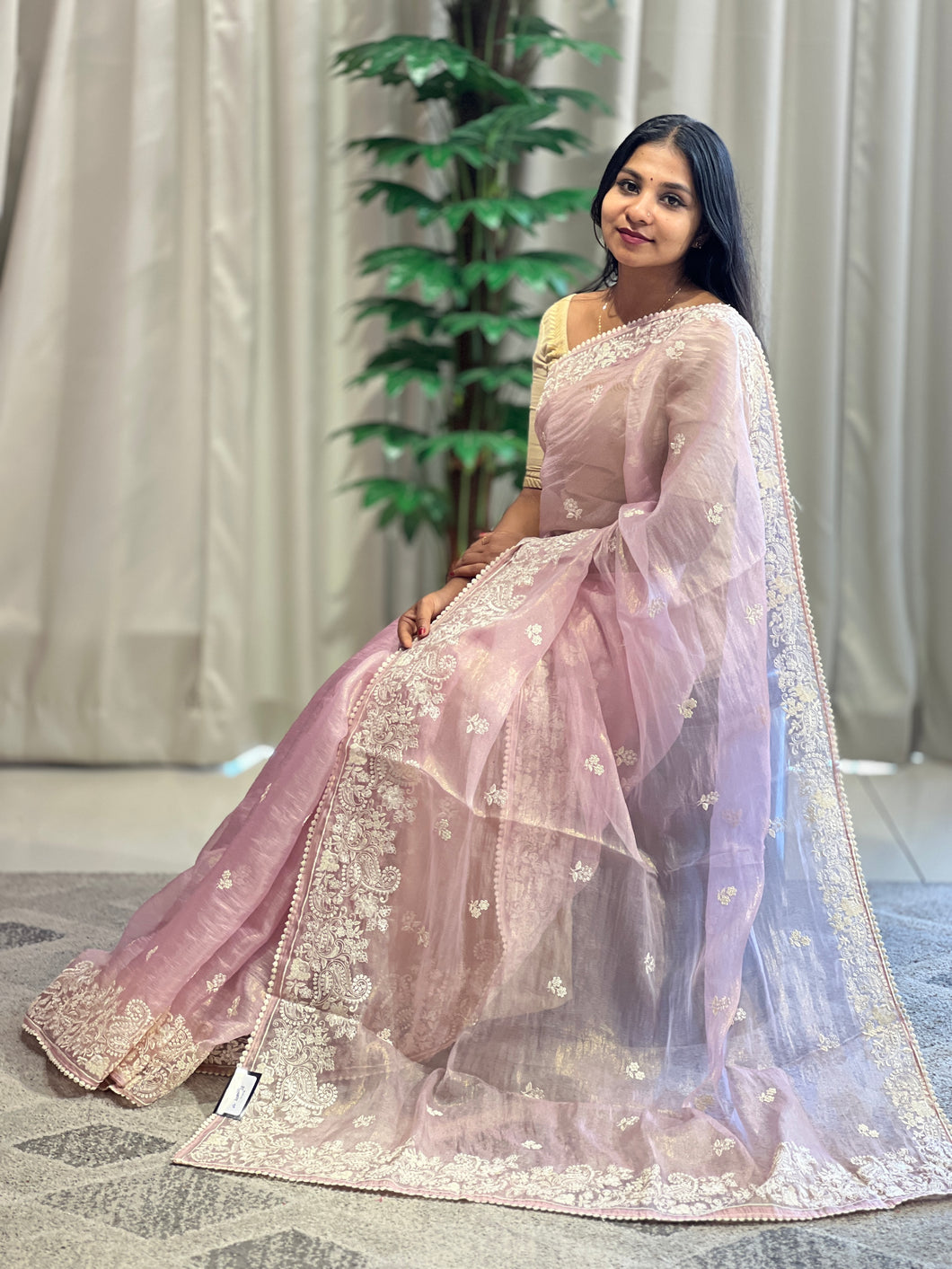 Machine Embroidery Shimmer Organza Saree | BLD1084