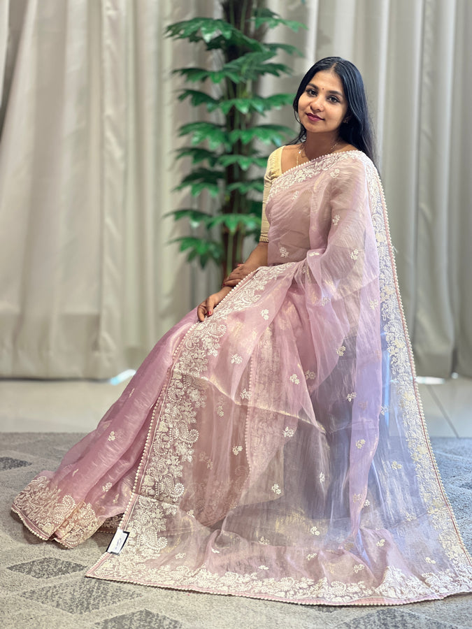 Machine Embroidery Shimmer Organza Saree | BLD1084