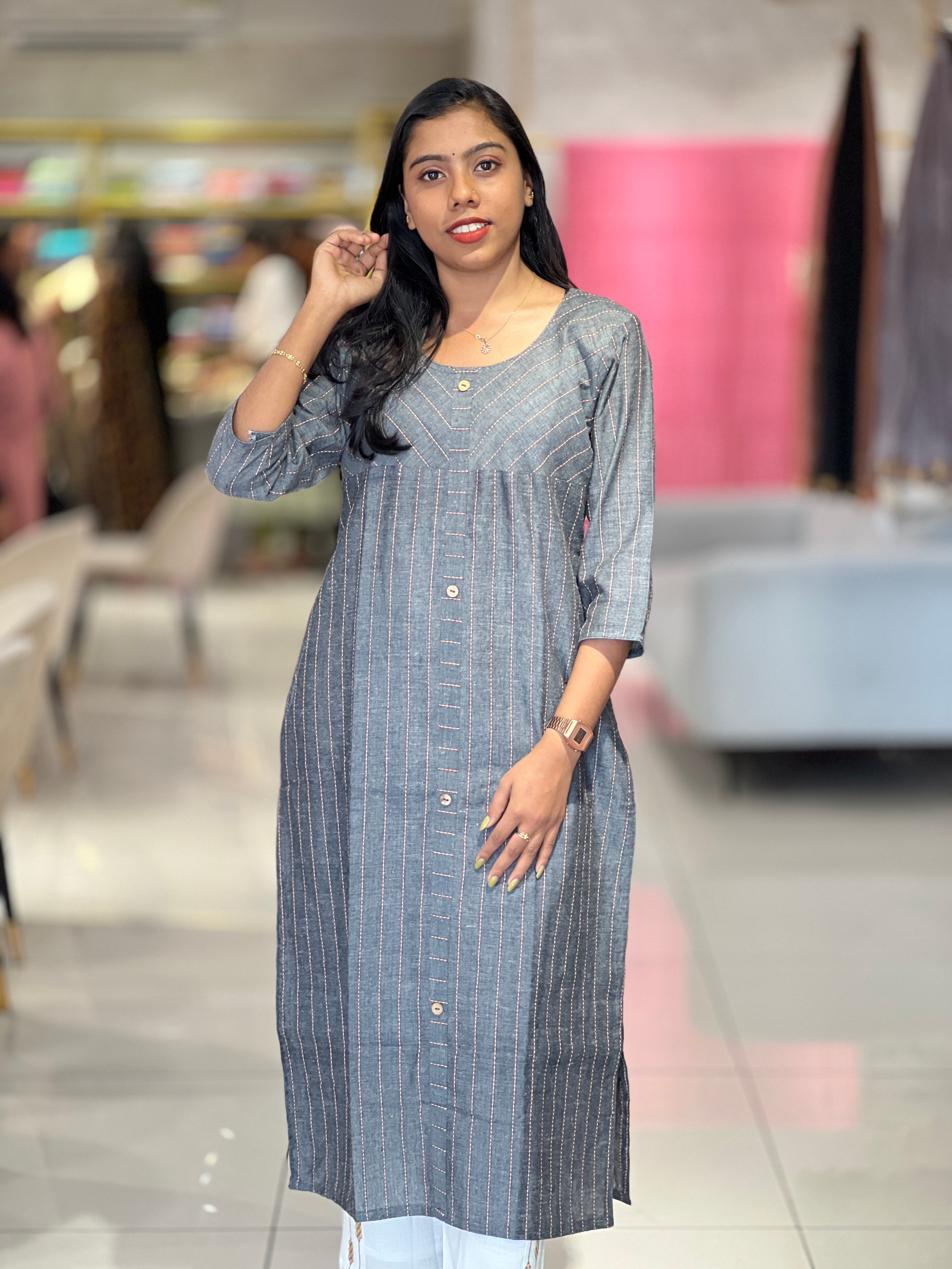 Stripe Weaving Patterned Cotton Kurta | AJT143