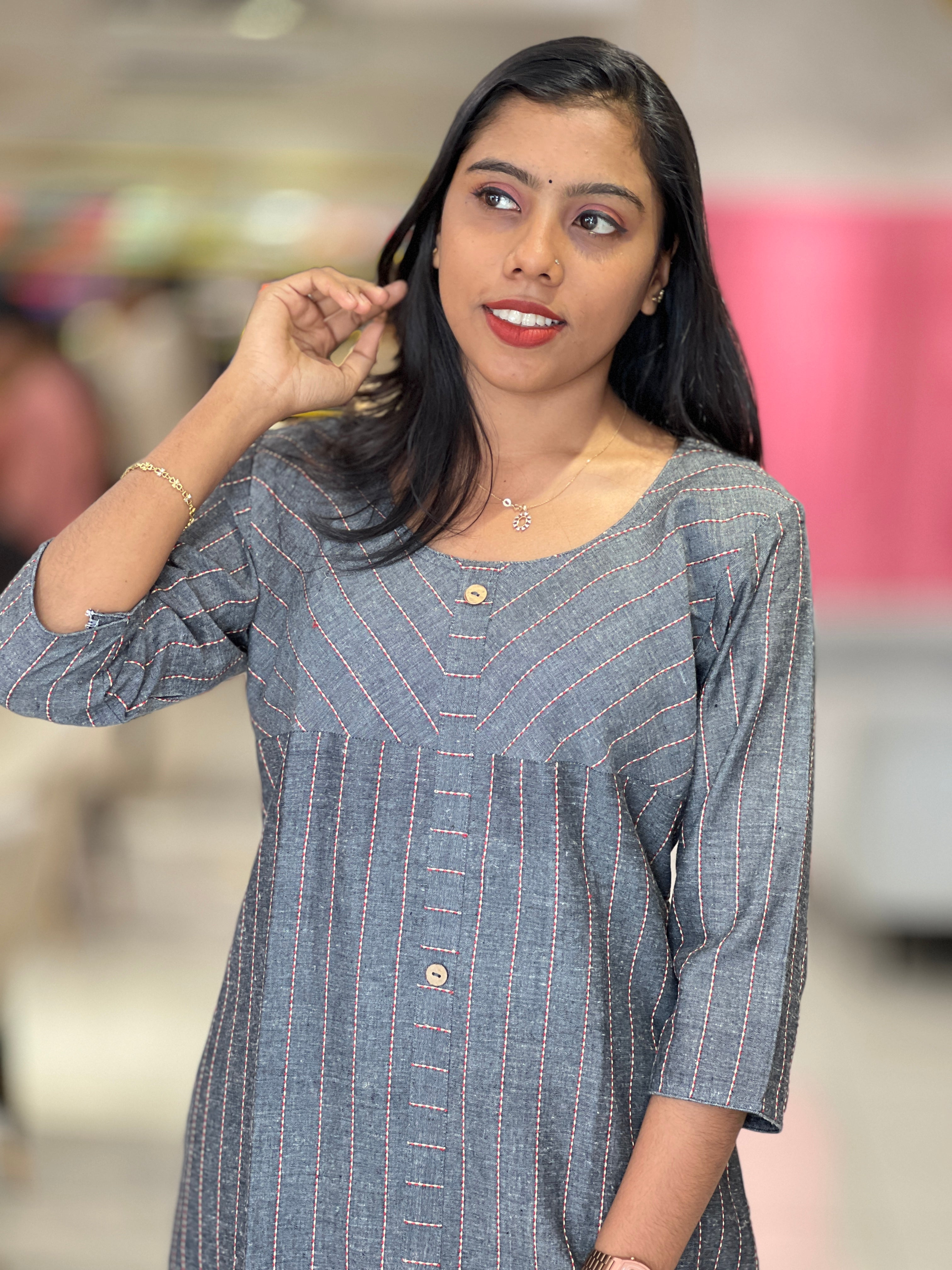 Stripe Weaving Patterned Cotton Kurta | AJT143