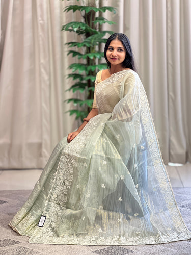 Machine Embroidery Shimmer Organza Saree | BLD1086