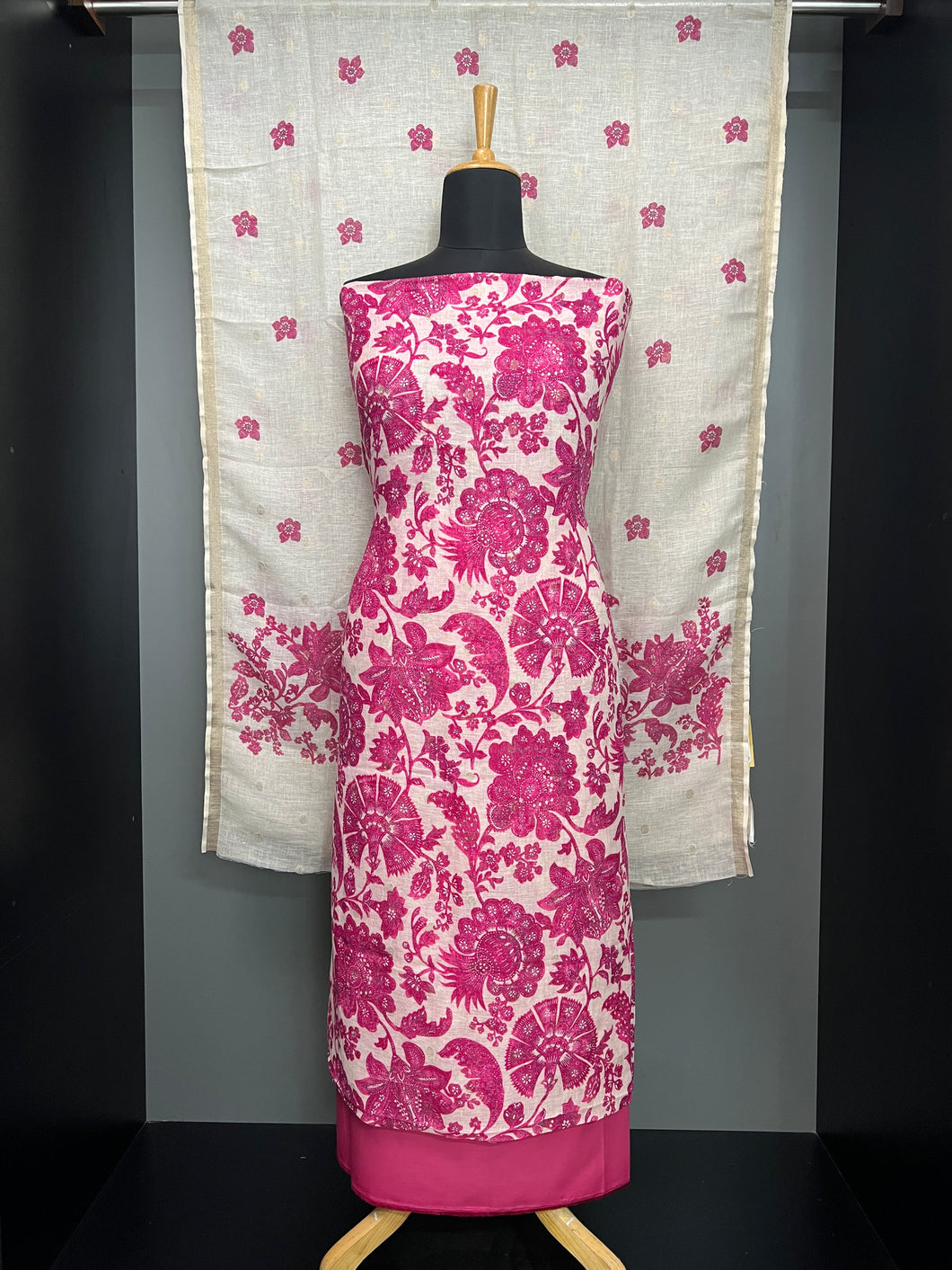 Floral Printed Pure Linen Salwar Set | HE141