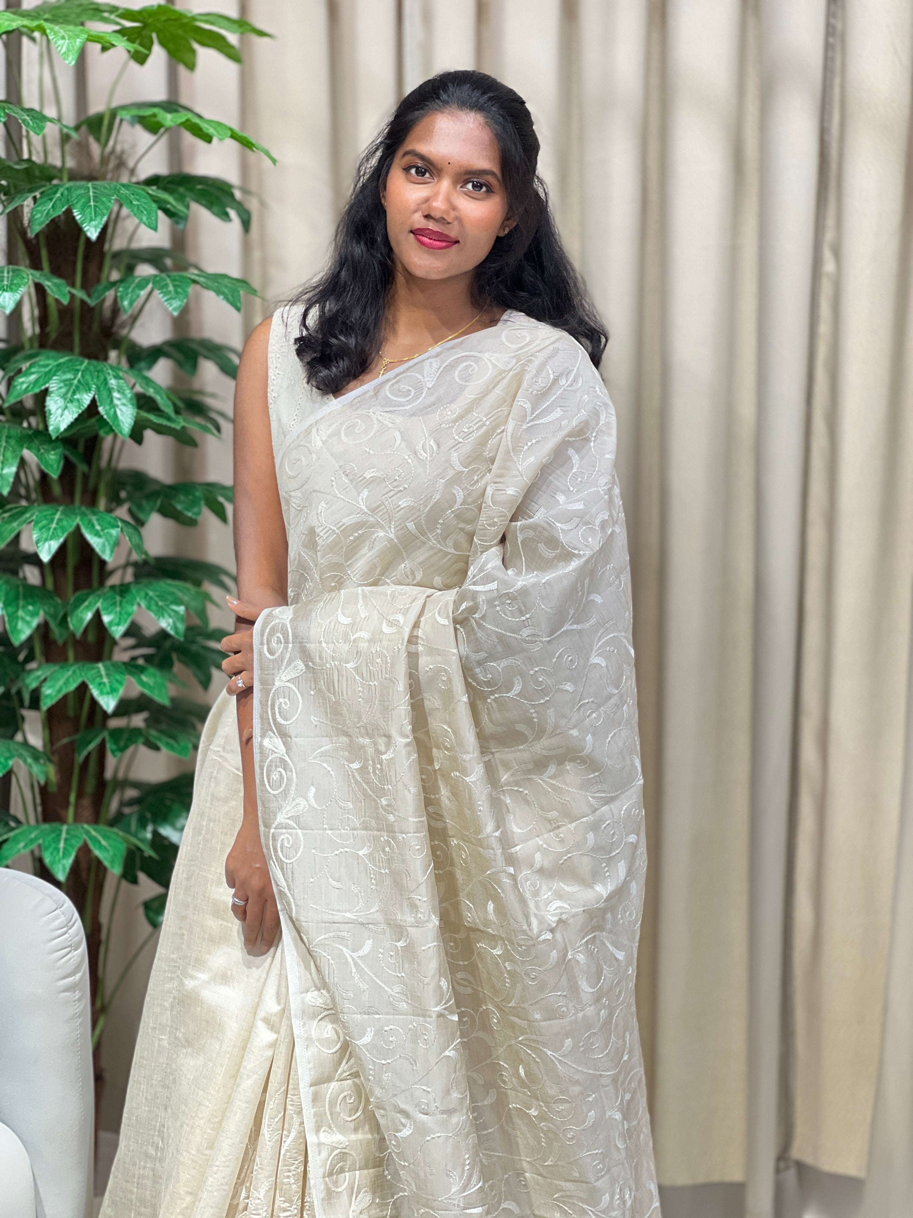 Embroidery Detailed Semi Tussar Saree | PF1238