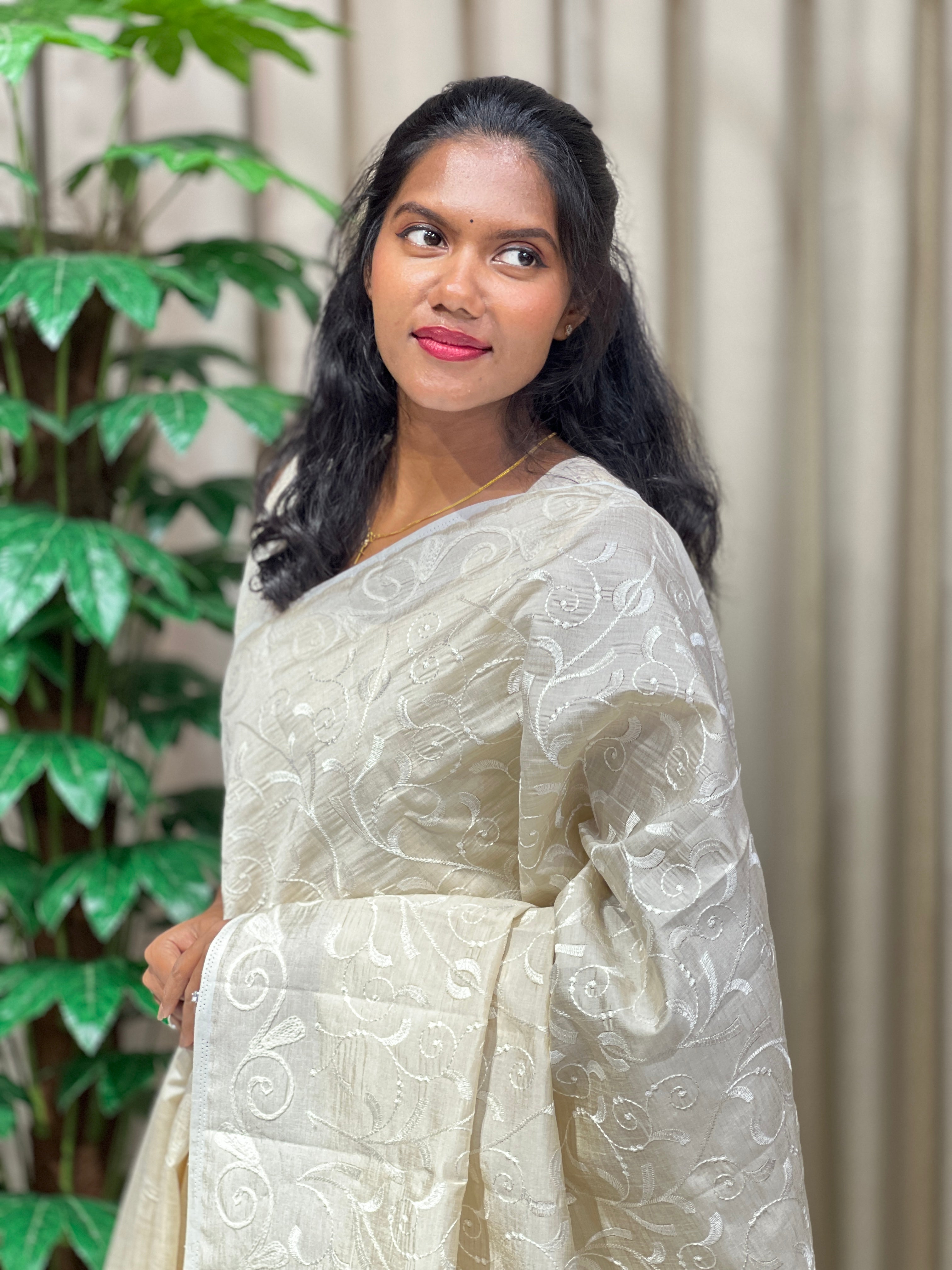 Embroidery Detailed Semi Tussar Saree | PF1238