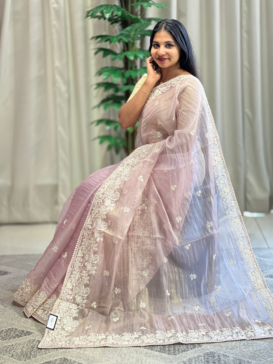Machine Embroidery  Shimmer Organza Saree |  BLD1082