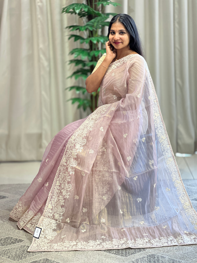 Machine Embroidery  Shimmer Organza Saree |  BLD1082