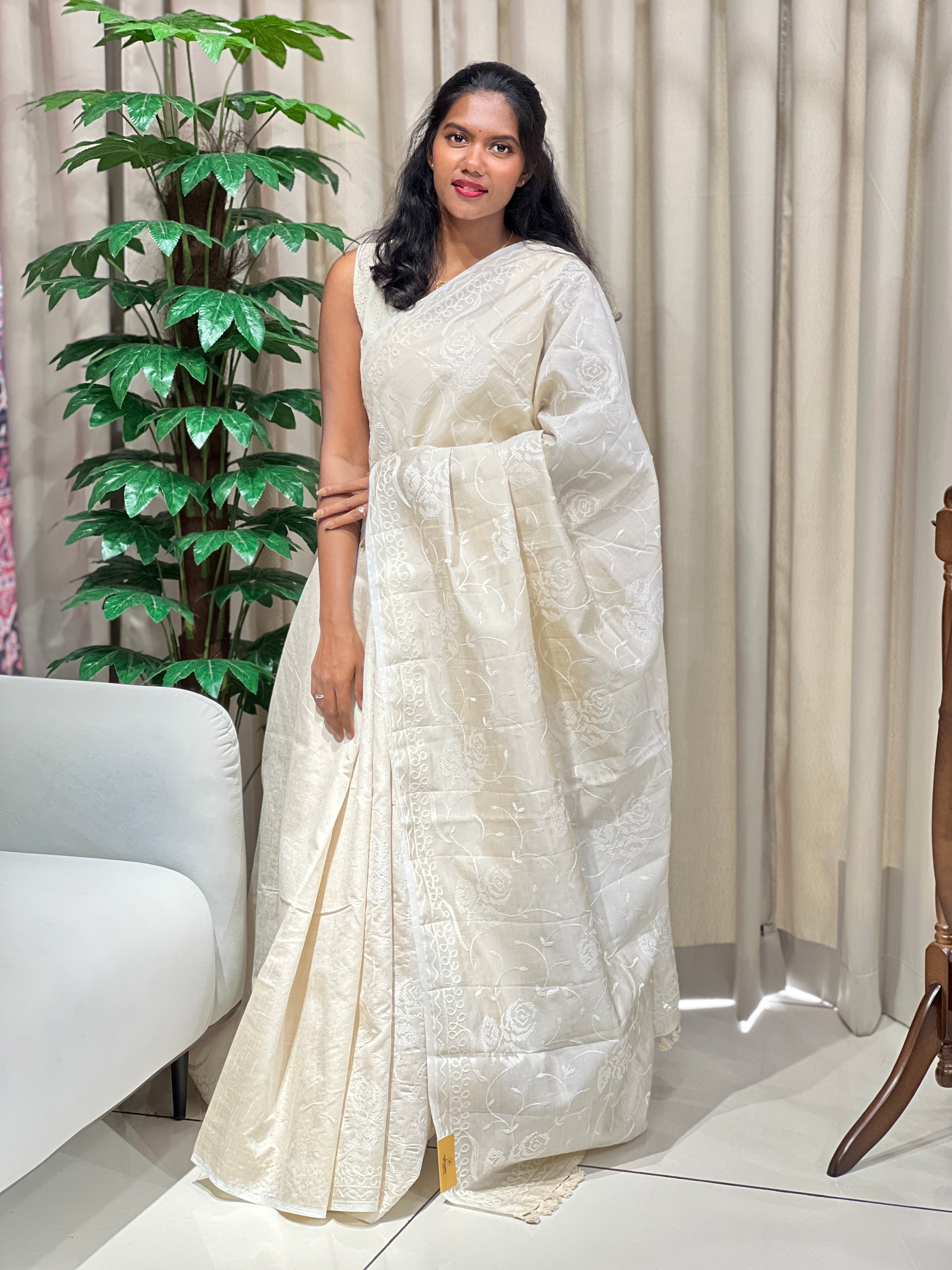 Embroidery Detailed Semi Tussar Saree | PF1239