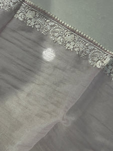 Machine Embroidery  Shimmer Organza Saree |  BLD1082