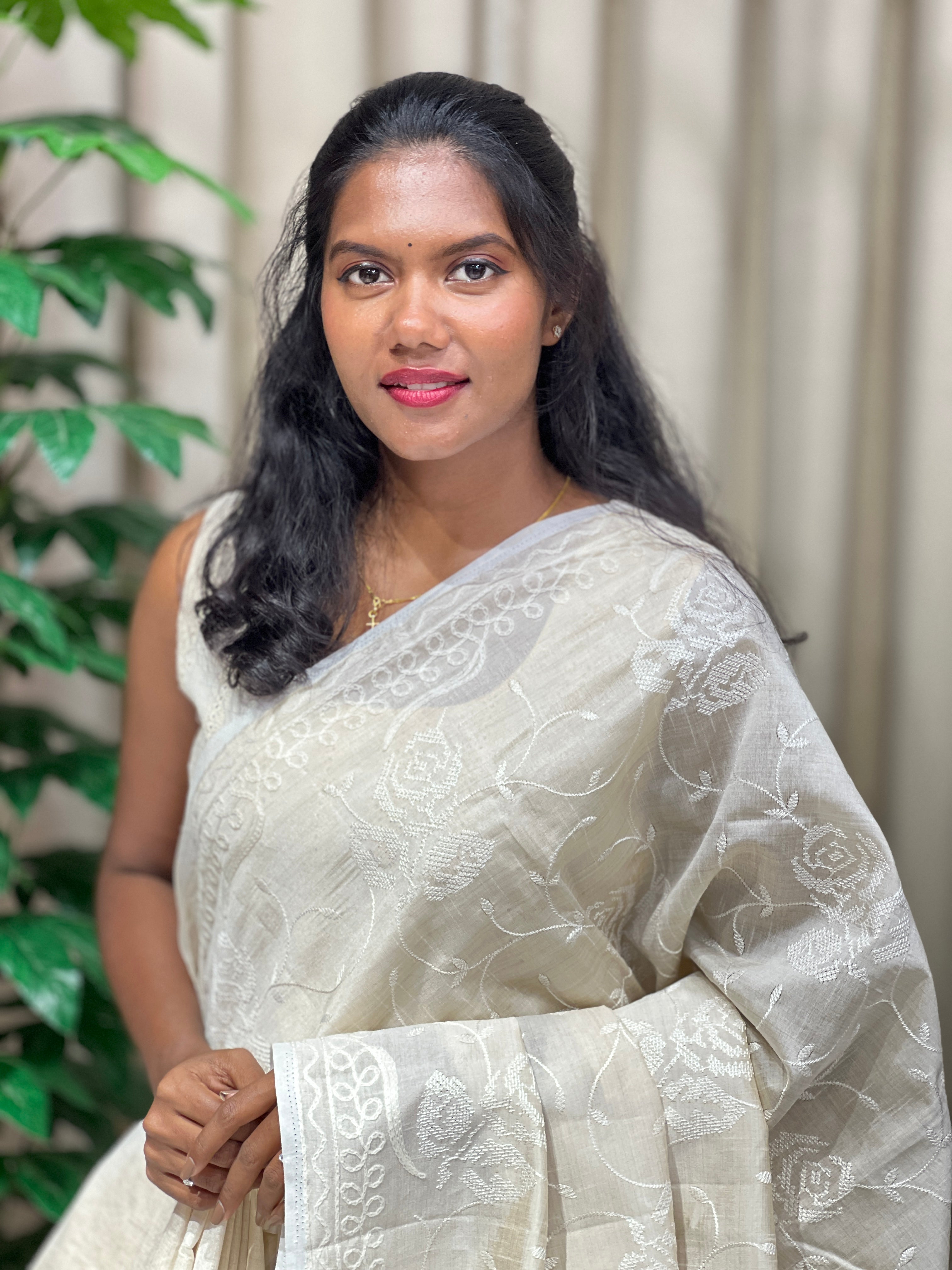 Embroidery Detailed Semi Tussar Saree | PF1239