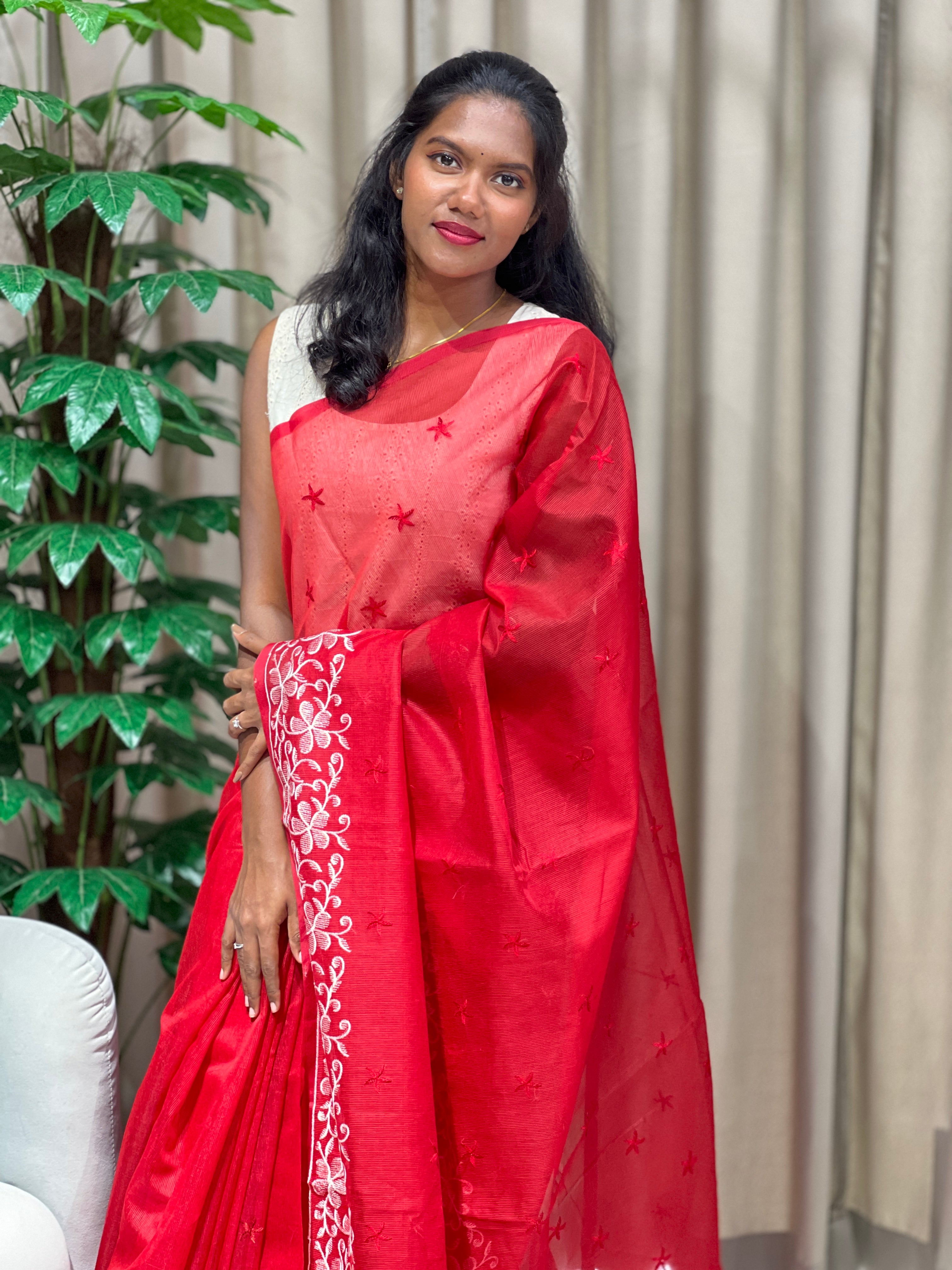 Floral Machine Embroidered Kota Saree | PF1202