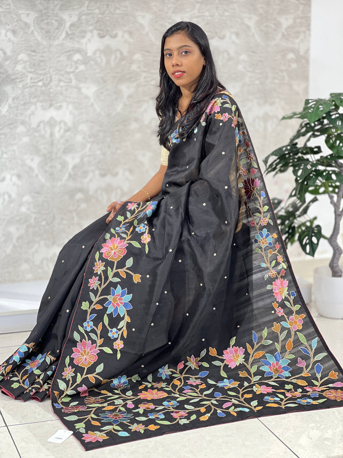 Floral Jaal Embroidered Semi Tussar Saree | SUN225