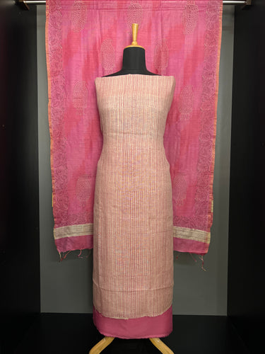 Stripe Pattern Print Detailed Pure Linen Salwar Set | HE147