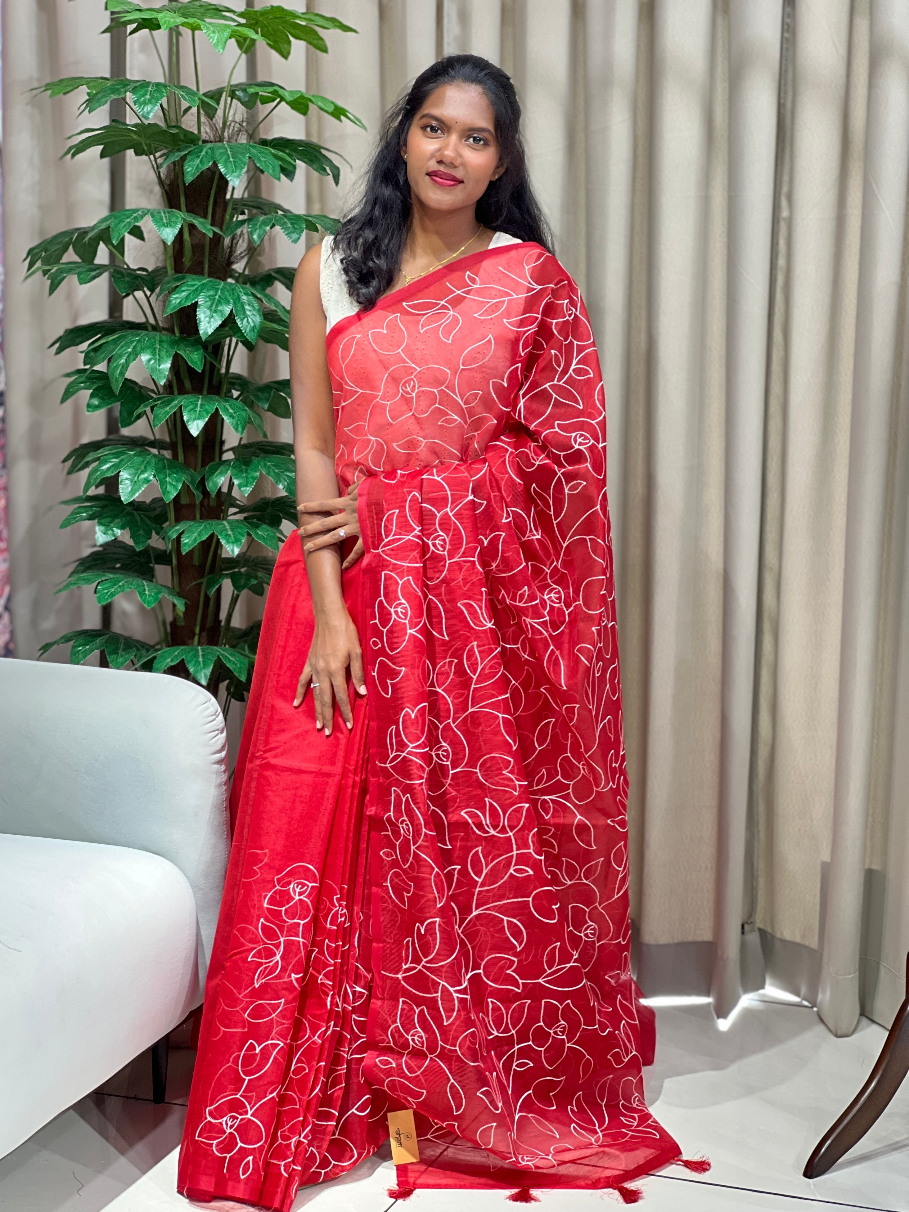 Floral Machine Embroidered Kota Saree | PF1200