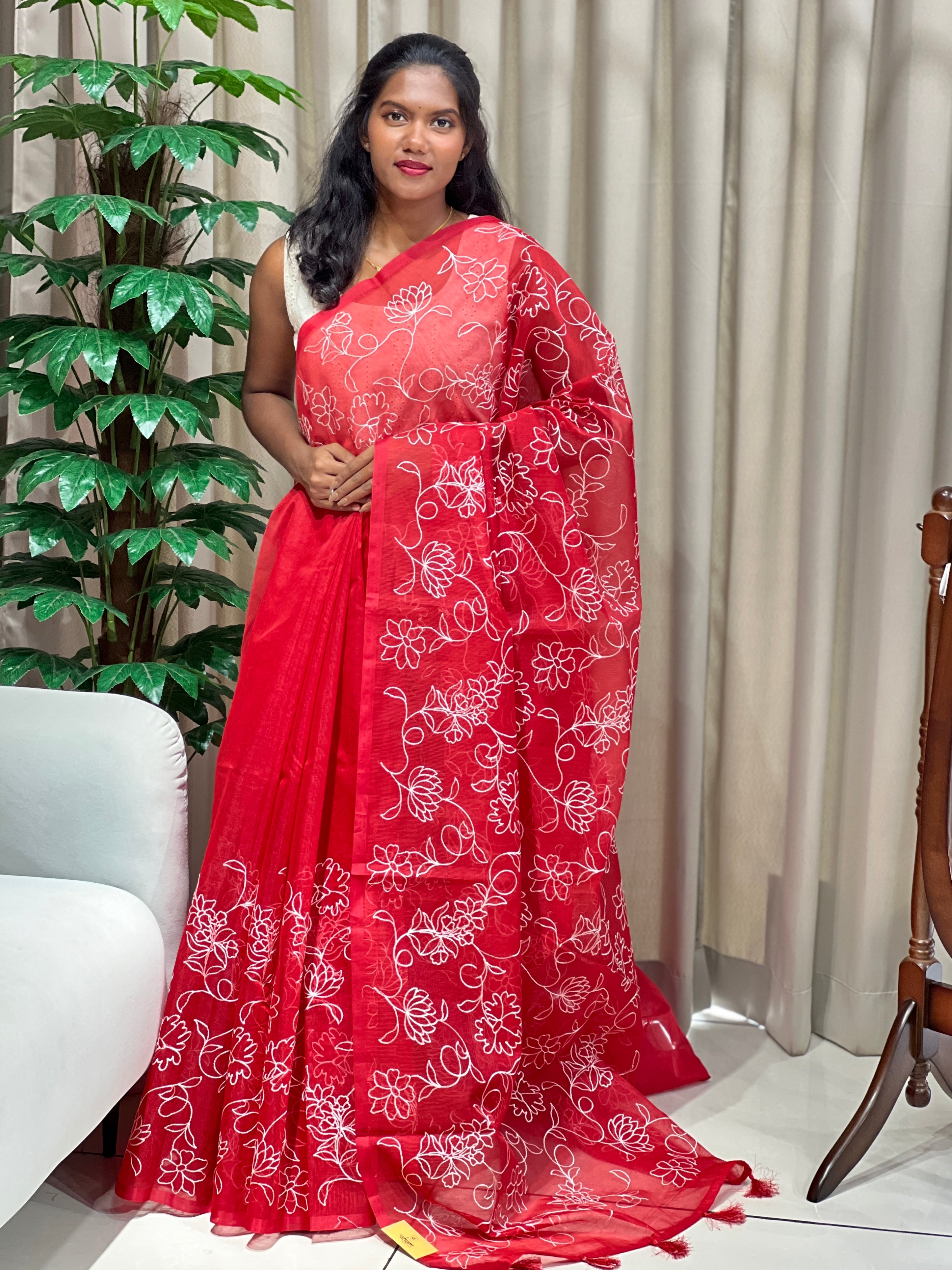 Floral Machine Embroidered Kota Saree | PF1201