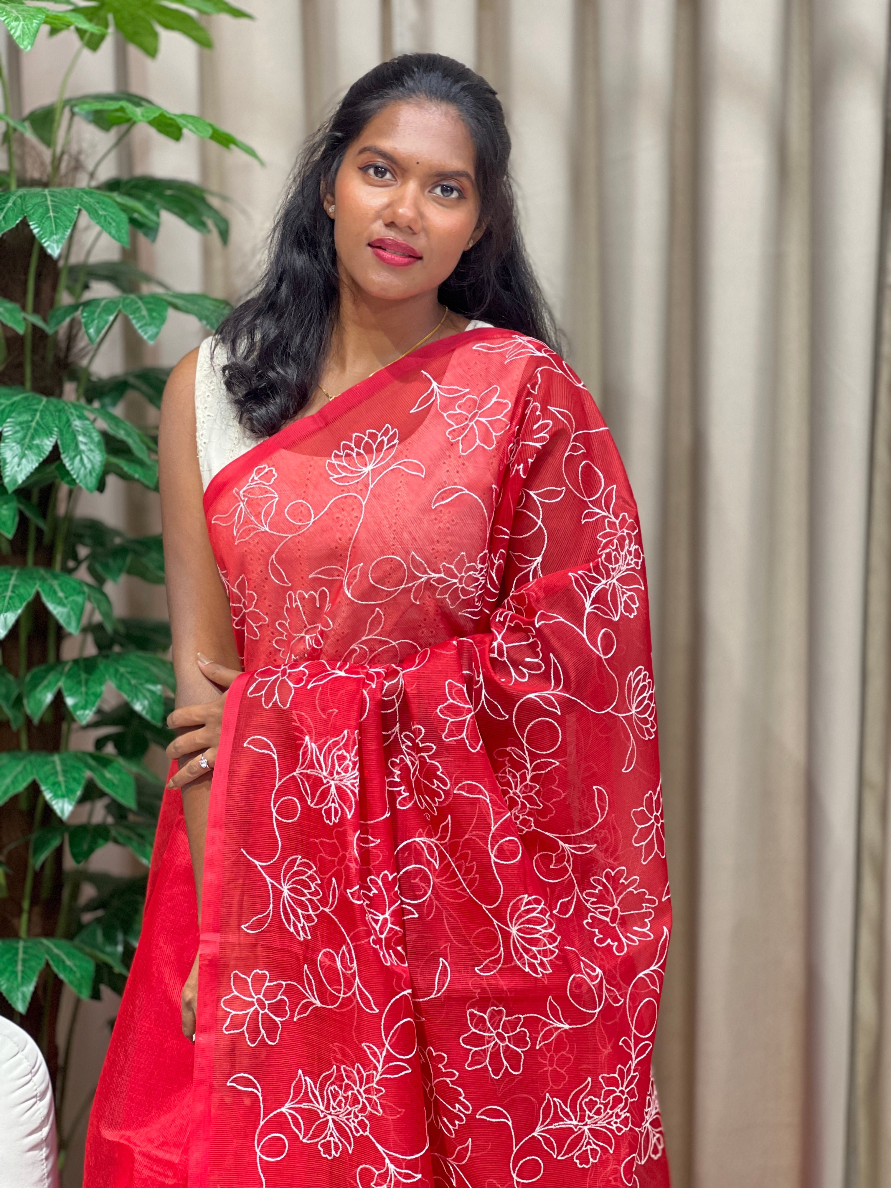 Floral Machine Embroidered Kota Saree | PF1201