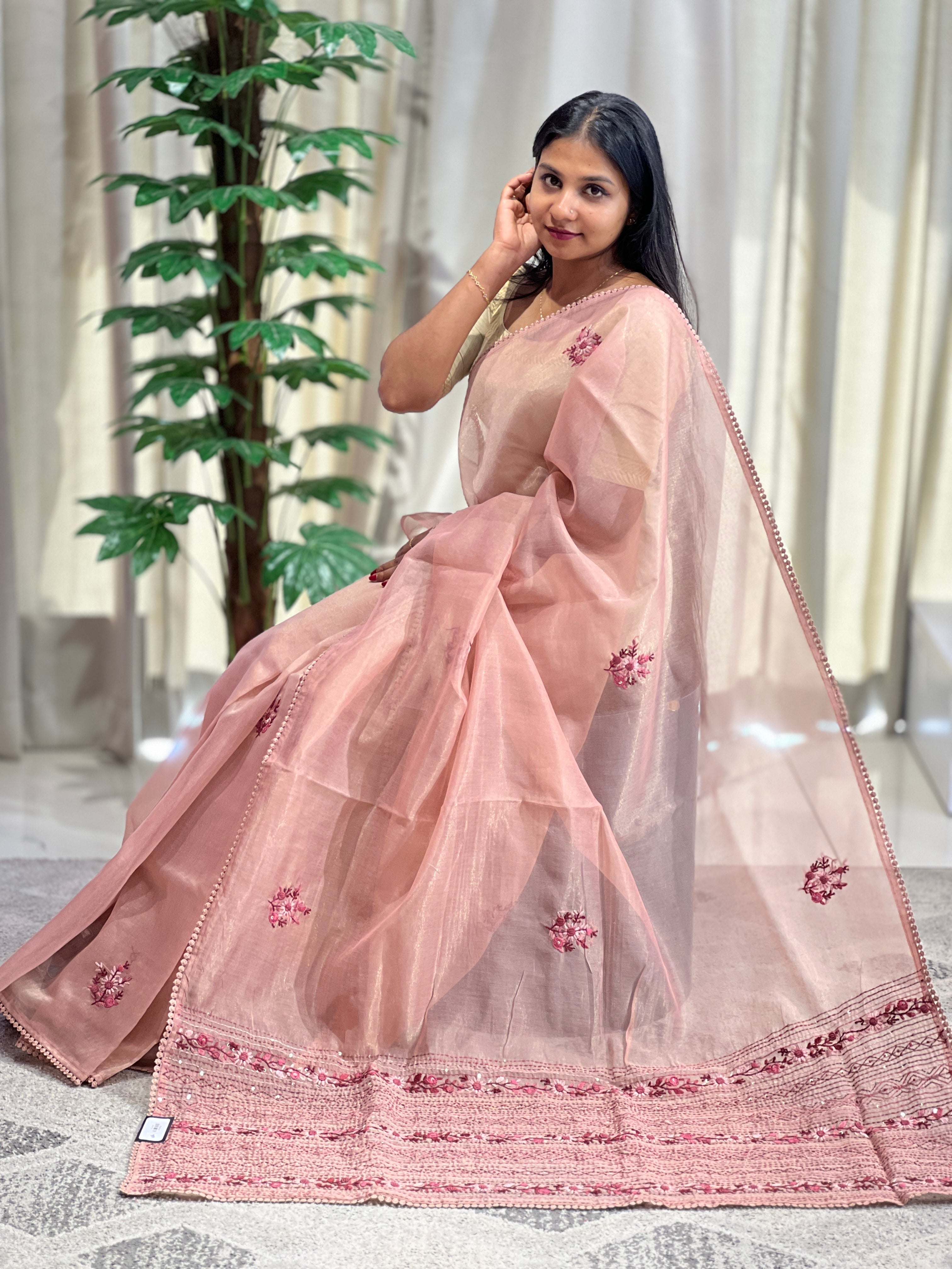 Floral Embroidery Detailed Tissue Organza Saree | BLD1163