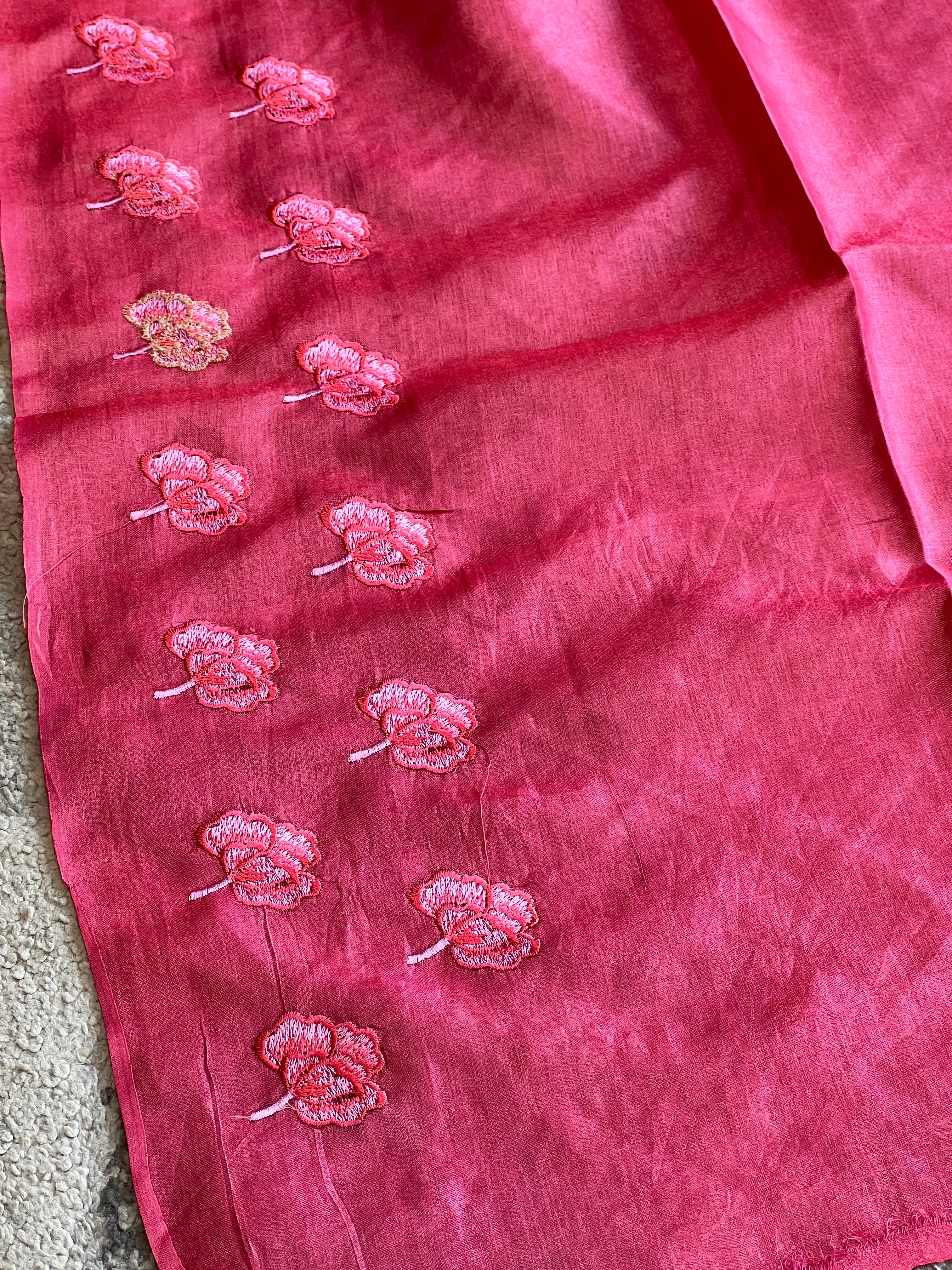 Geometric & Floral Embroidery Detailed Tussar Saree | MNH506