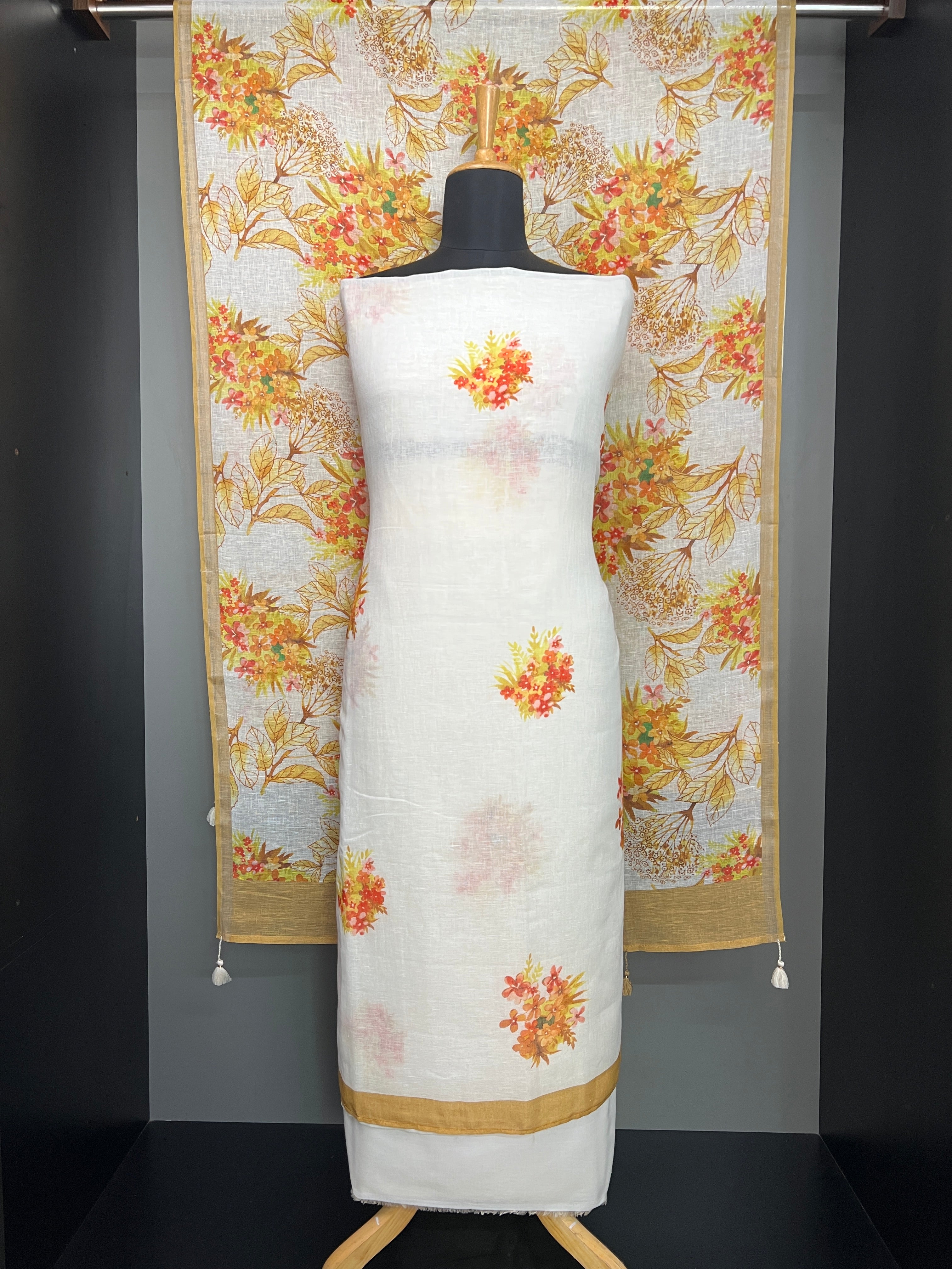 Floral Printed Pure Linen Salwar Set | HE146