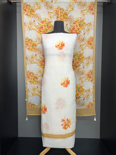 Floral Printed Pure Linen Salwar Set | HE146