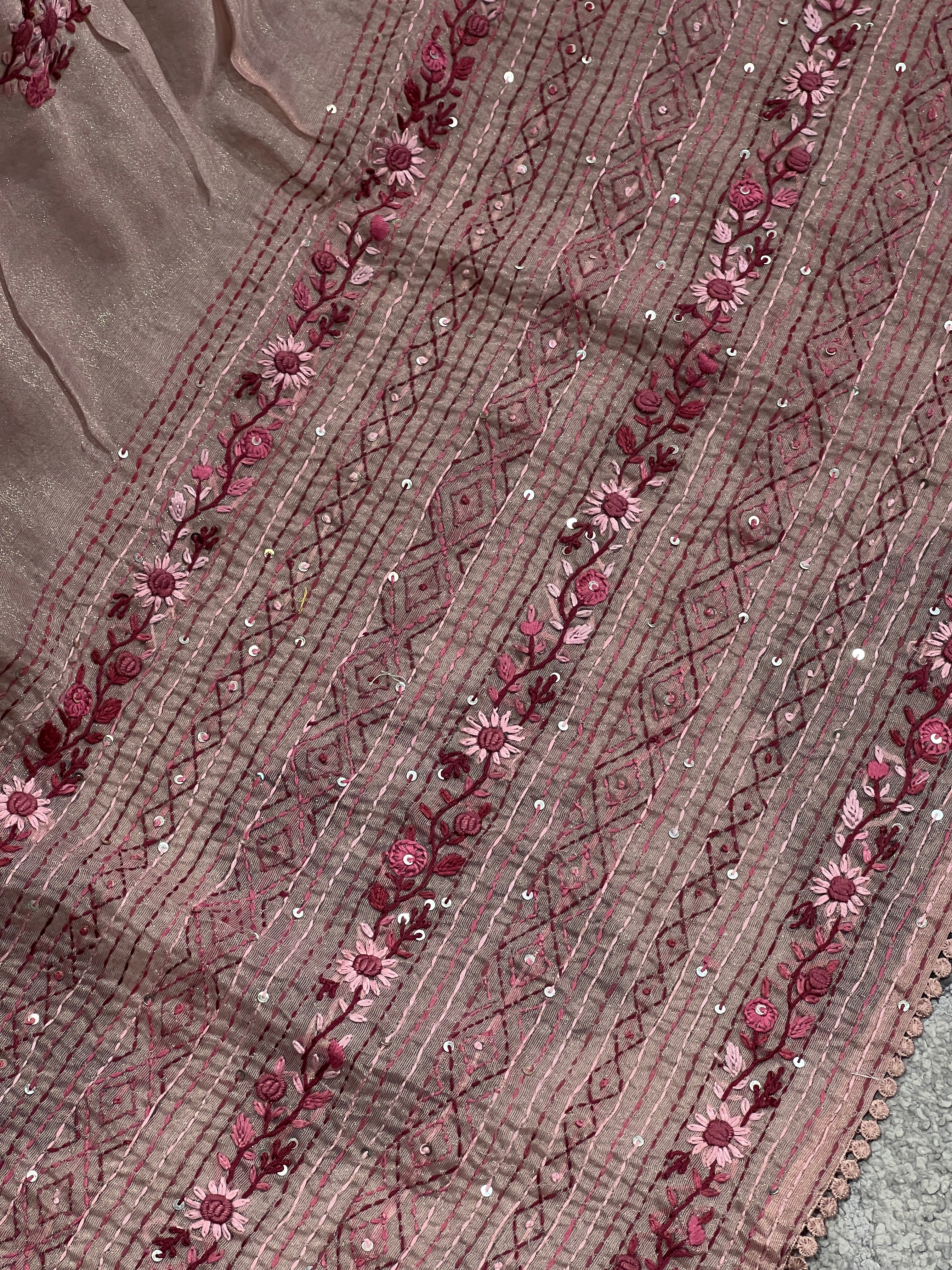 Floral Embroidery Detailed Tissue Organza Saree | BLD1163