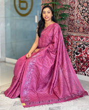 Geometric & Floral Embroidery Detailed Tussar Saree | MNH505