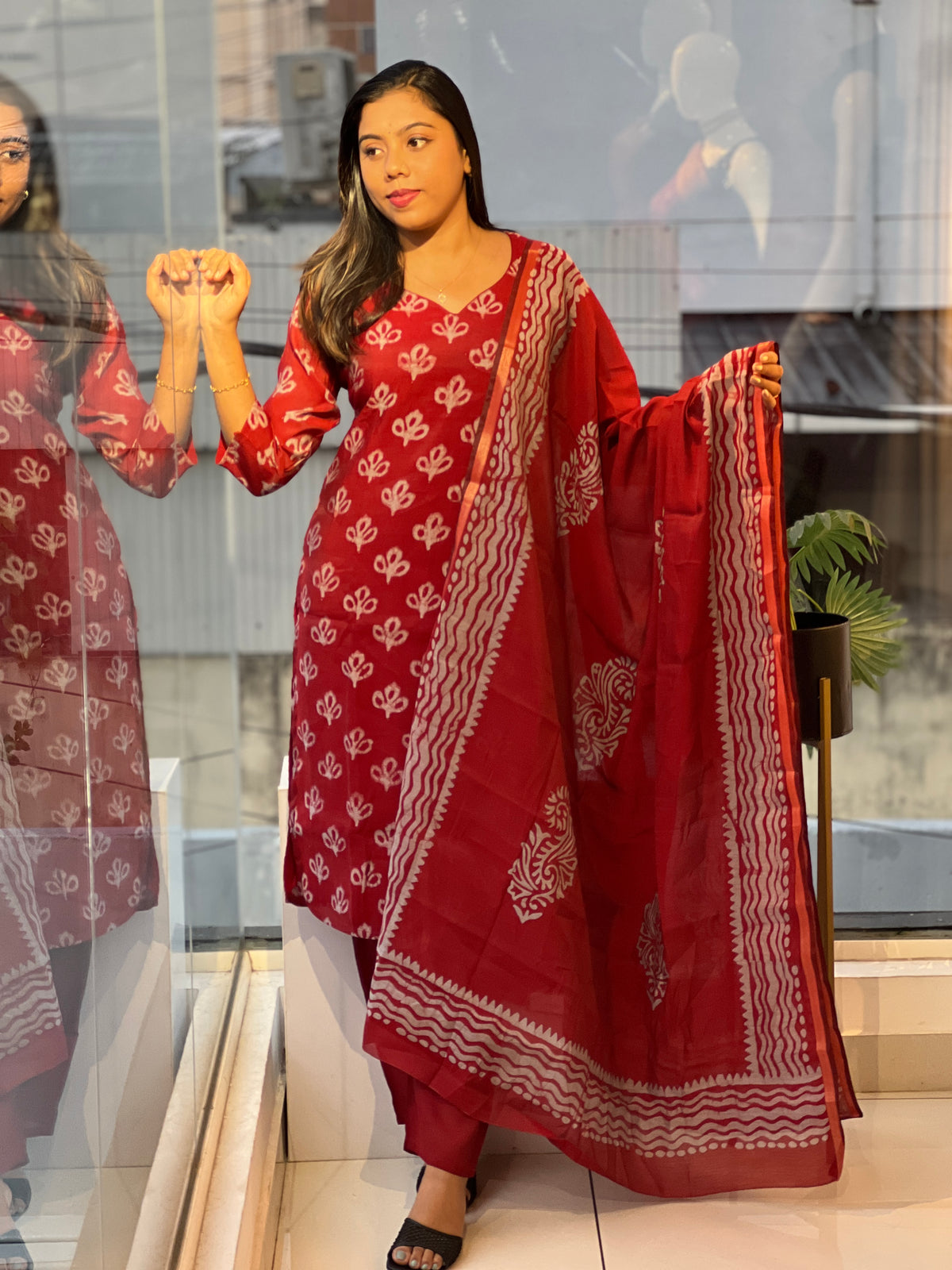 Batik Printed Semi Tussar Kurta Set  | SLM235