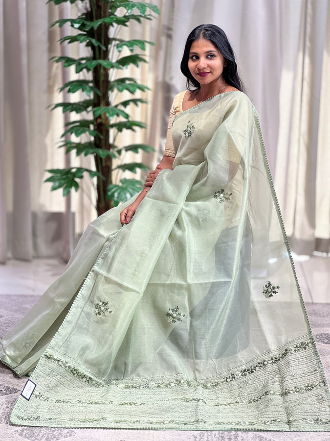 Floral Embroidery Detailed Tissue Organza Saree | BLD1162