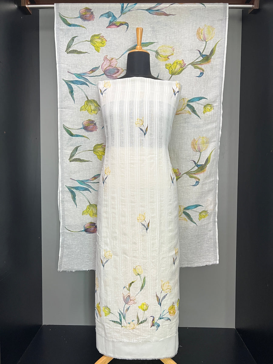 Floral Printed Pure Linen Salwar Set | HE143